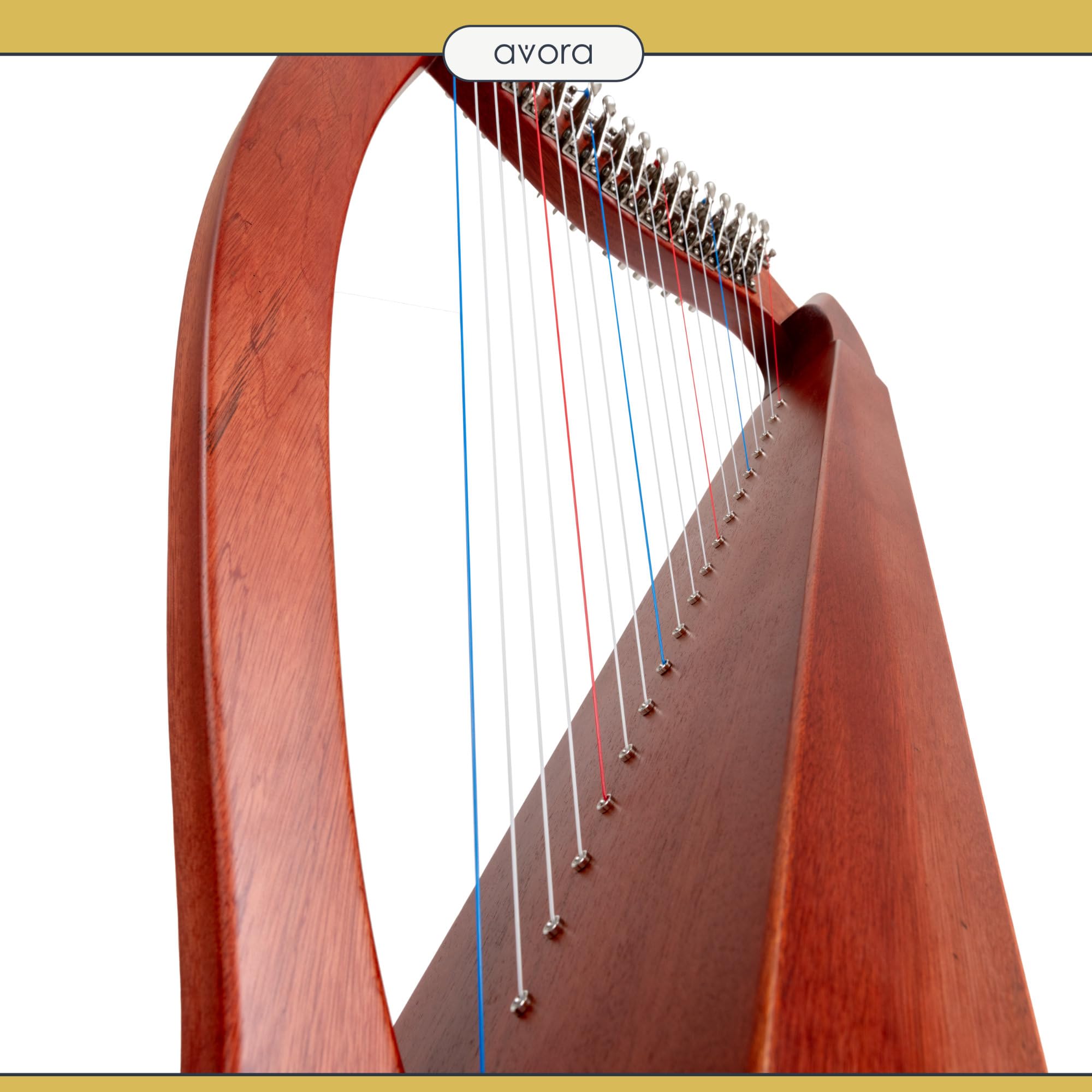 Harpe Celtique 19 cordes acajou artisanale diatonique Mi bémol majeur avec housse clés d'accordage accordeurs fins mécanisme à crochets légère compacte