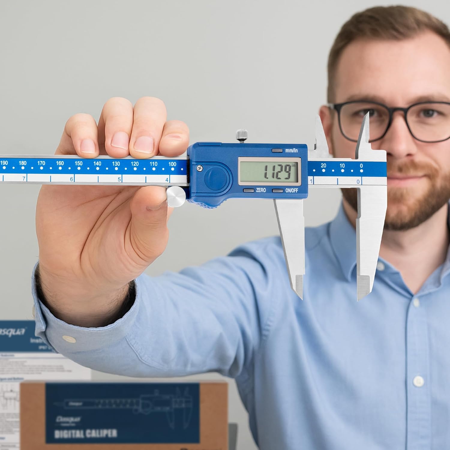 Dasqua Left-Handed Digital Caliper 0-12"/0-300mm Stainless Steel with Large LCD Screen, Dual Reading in/mm, Accuracy ±0.0016"/0.04mm, Resolution 0.0005"/0.01mm, High Precision Caliper Measuring Tool