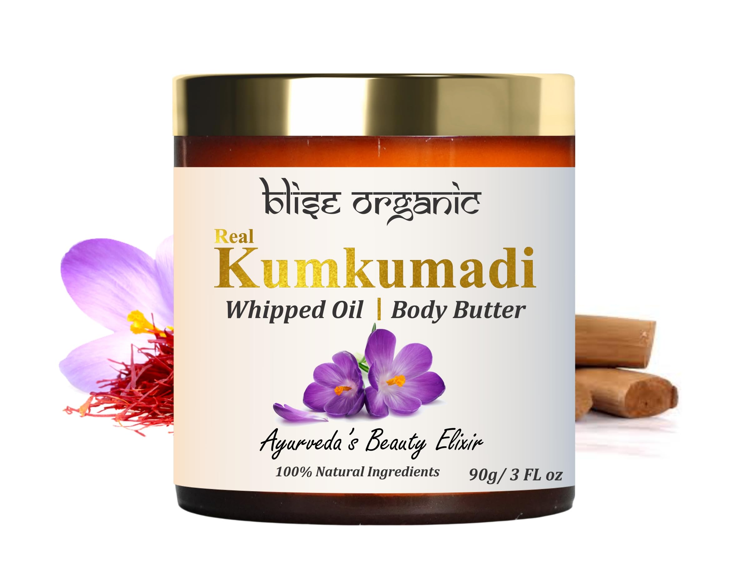 Blise organic Kumkumadi whipped body butter malai, 100% Natural for Glowing Skin and Even Complexion Made with Potent and Rare wild Herbs, Enriched with Saffron and sandalwood-image-24