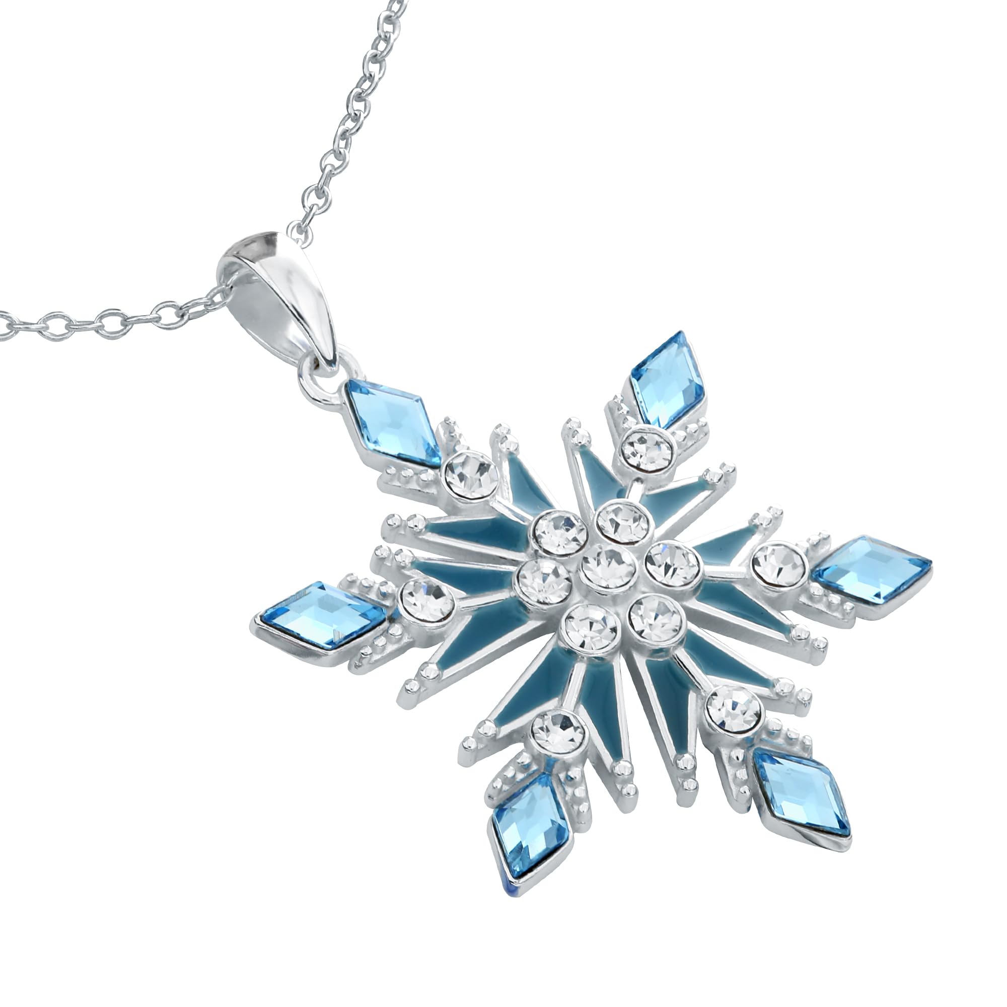 Disney Die Eiskönigin Elsa Schneeflocke Halskette aus 925er Sterlingsilber mit blauen Zirkonia und Emaille, Länge 40cm +3 cm, Verstellbar, Fertig zum Verschenken, Offizieller Disney Schmuck