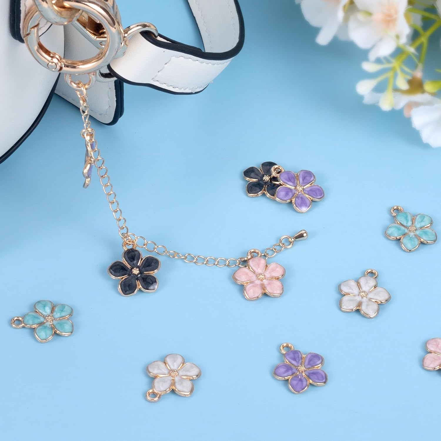 20pcs Gold Plated Enamel Cherry Blossoms, Small Flower Charms Pendants for Jewelry Making, Cute Alloy Floral Charms Decors for DIY Crafts Earrings Bracelets Necklaces- 5 Colors - Image 7
