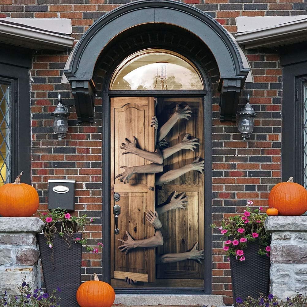 Halloween Trick or Treat Door Stickers, Scary 3D Creative Wall Decal Stickers Window Door Sticker Haunted Houses Props Decorations Halloween Party Decors Made in China
