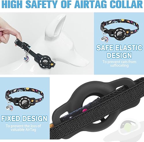 Miniatura 3 de BINGPET AirTag - Collar de gato con campanas, collar elástico de seguridad mejorado con soporte para collar de gato Airtag, collares de gato