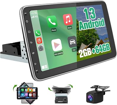 Android 13 4-Core 2GB+64GB Single Din Car Stereo, 10.1 Inch Floating Touchscreen Car Radio with Wireless CarPlay & Android Auto/Mirror Link/Wi-Fi/FM/USB, Support SWC/Backup Camera Included