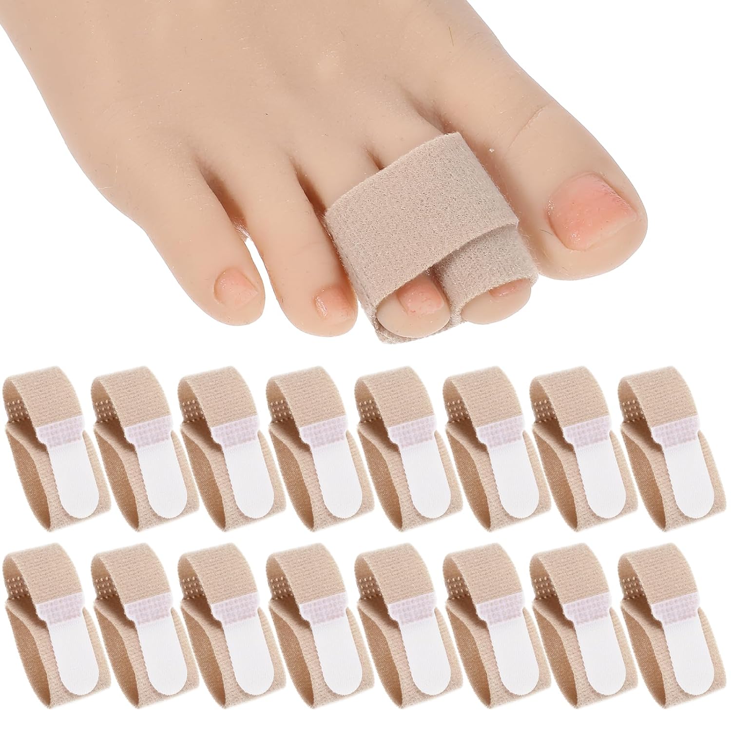 16 Pack Fabric Hammer Toe Corrector Reusable Broken Toe Protectors Buddy Taped Wraps Hammertoe Straightener-Toe Splint for Broken-Toe, Crooked Toes, Bent Toes