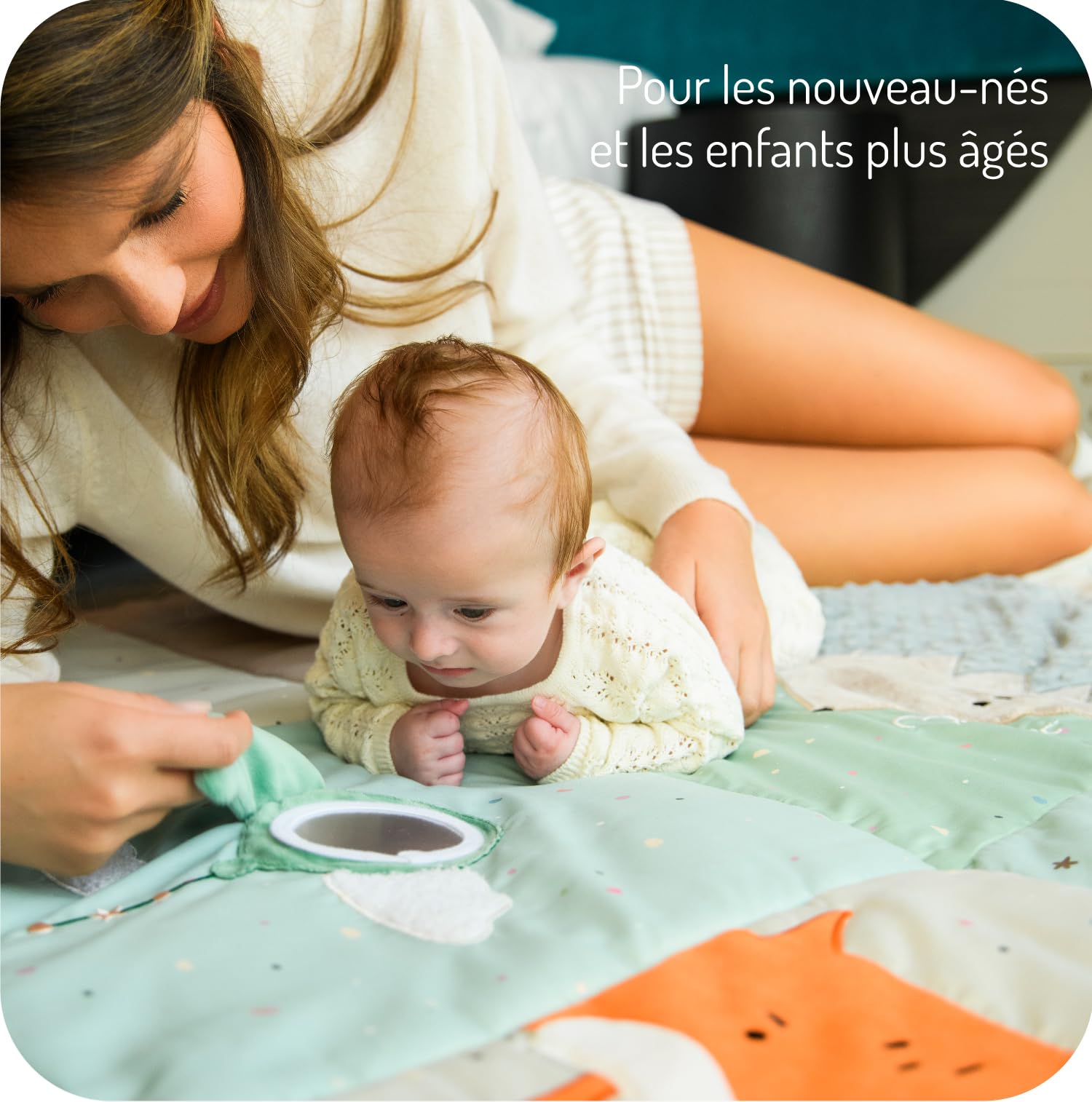 Tapis sensoriel Momi VOLPI pour bébés et tout-petits 120 x 160 cm, tapis de jeu et couverture rampante pour filles et garçons, pliable dans un sac avec poignées de transport