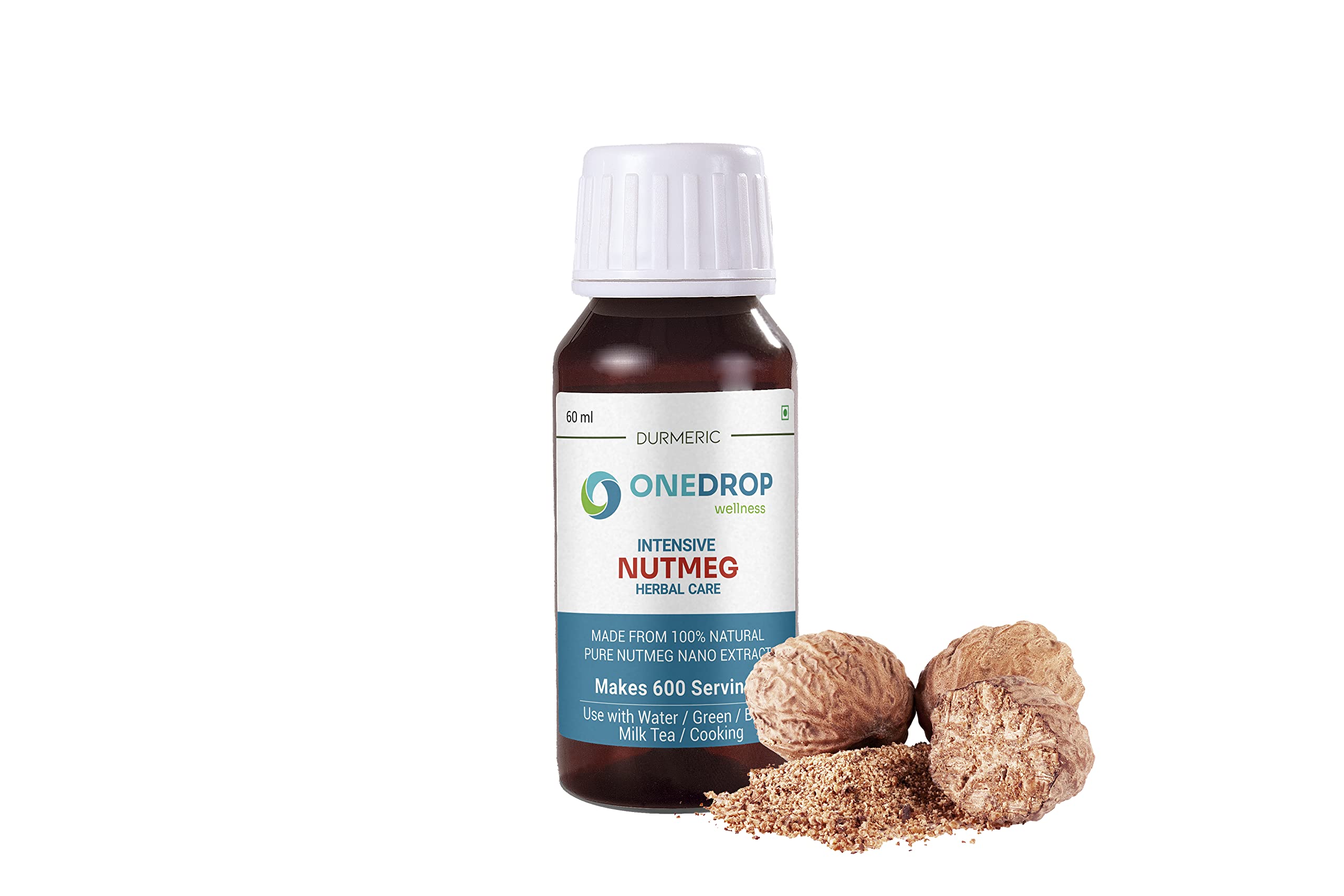 Durmeric OneDrop Wellness Nutmeg Oil - 60 Ml, 100% Natural Pure Nutmeg Nano Concentrated Extract, Antioxidant, Anti-Inflammatory, Makes 600 Servings