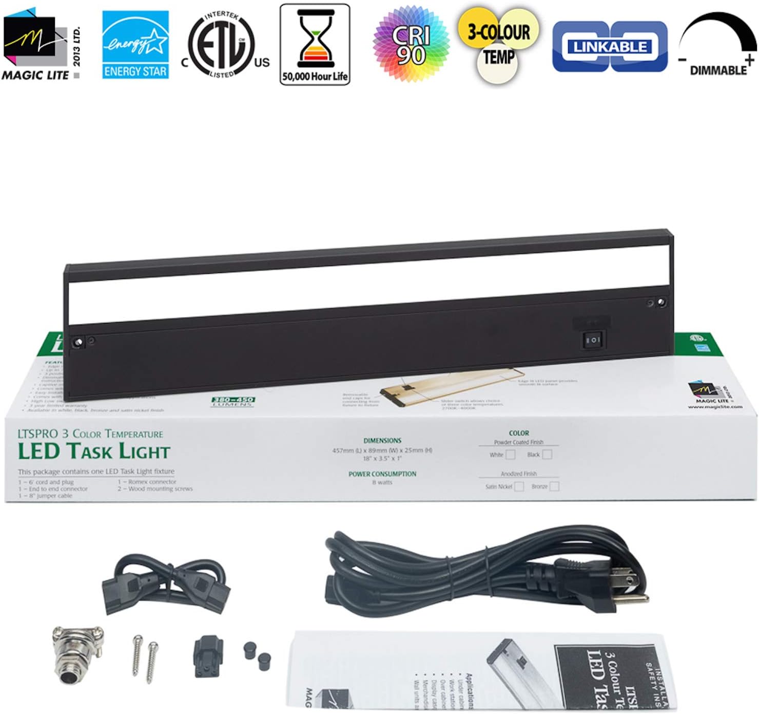 Flаѕh Dеаlѕ - 80% оƒƒ 18 Inch Black LED Under Cabinet Lighting – Dimmable -3 Color Temperature Slide Switch – Warm White (2700K), Soft White (3000K), Cool White (4000K) - Plugged-in or Hardwired Installation by Magic Lite Amаzоn Crаzу 🔥 Dеаlѕ 18 Inch Black LED Under Cabinet Lighting – Dimmable -3 Color Temperature Slide Switch – Warm White (2700K), Soft White (3000K), Cool White (4000K) - Plugged-in or Hardwired Installation by Magic Lite