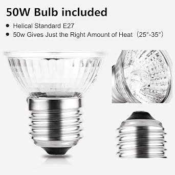 4 Pack 50W UVA UVB Heat Lamp Bulbs for Reptiles, Heating Emitter Bulbs for Amphibian, Terrariums, Cages, for Tortoise, Snake, Frog, Lizard, Chameleon, Hermit Crab, Cockatoo. Halogen, Orange [Energy Class A+]