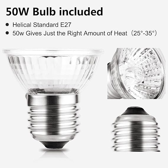4 Pack 50W UVA UVB Heat Lamp Bulbs for Reptiles, Heating Emitter Bulbs for Amphibian, Terrariums, Cages, for Tortoise, Snake, Frog, Lizard, Chameleon, Hermit Crab, Cockatoo. Halogen, Orange [Energy Class A+]