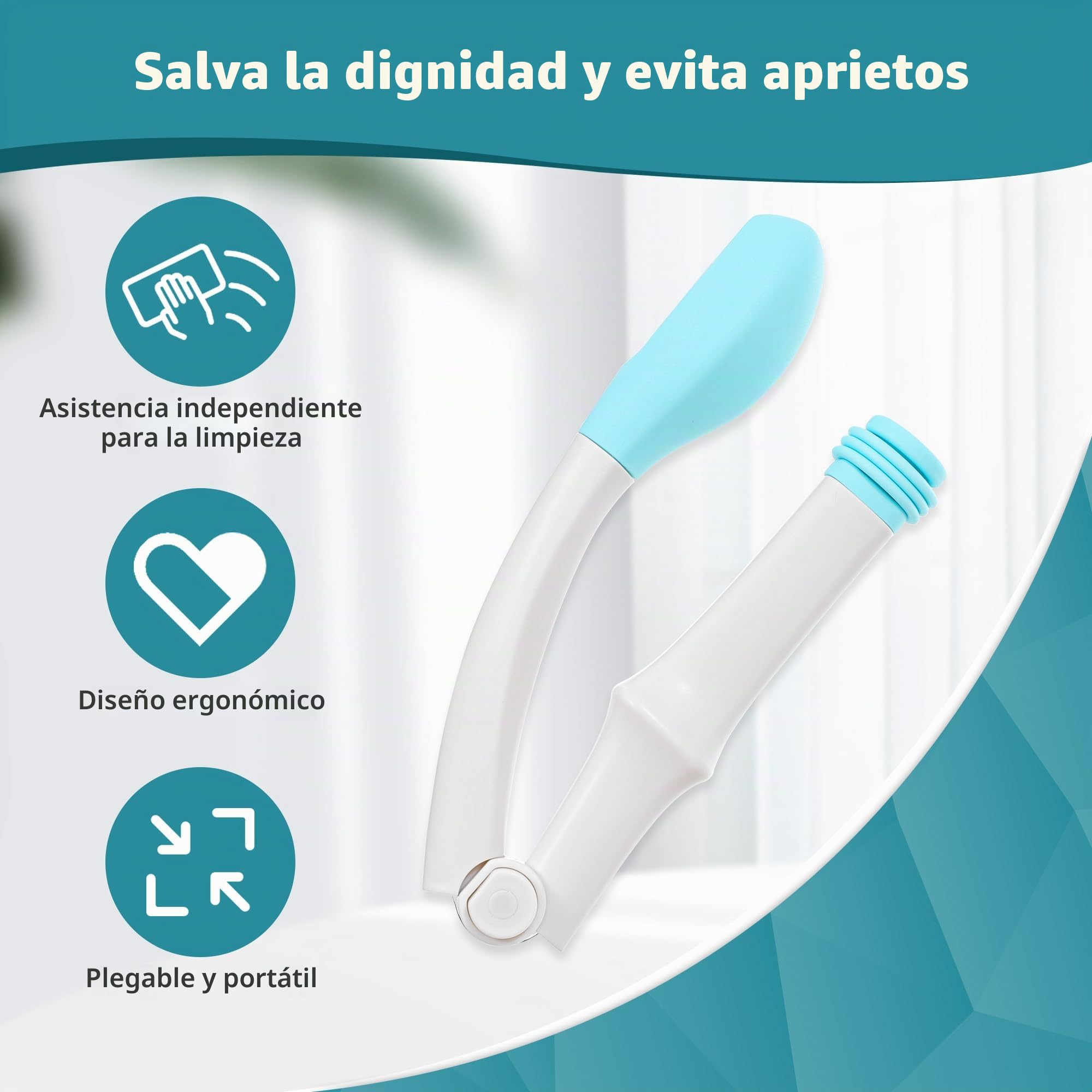 Herramientas de ayuda para el inodoro, plegable, azul, de largo alcance, cómodo, extiende tu alcance más de 15 pulgadas de papel higiénico o toallitas prehumedecidas