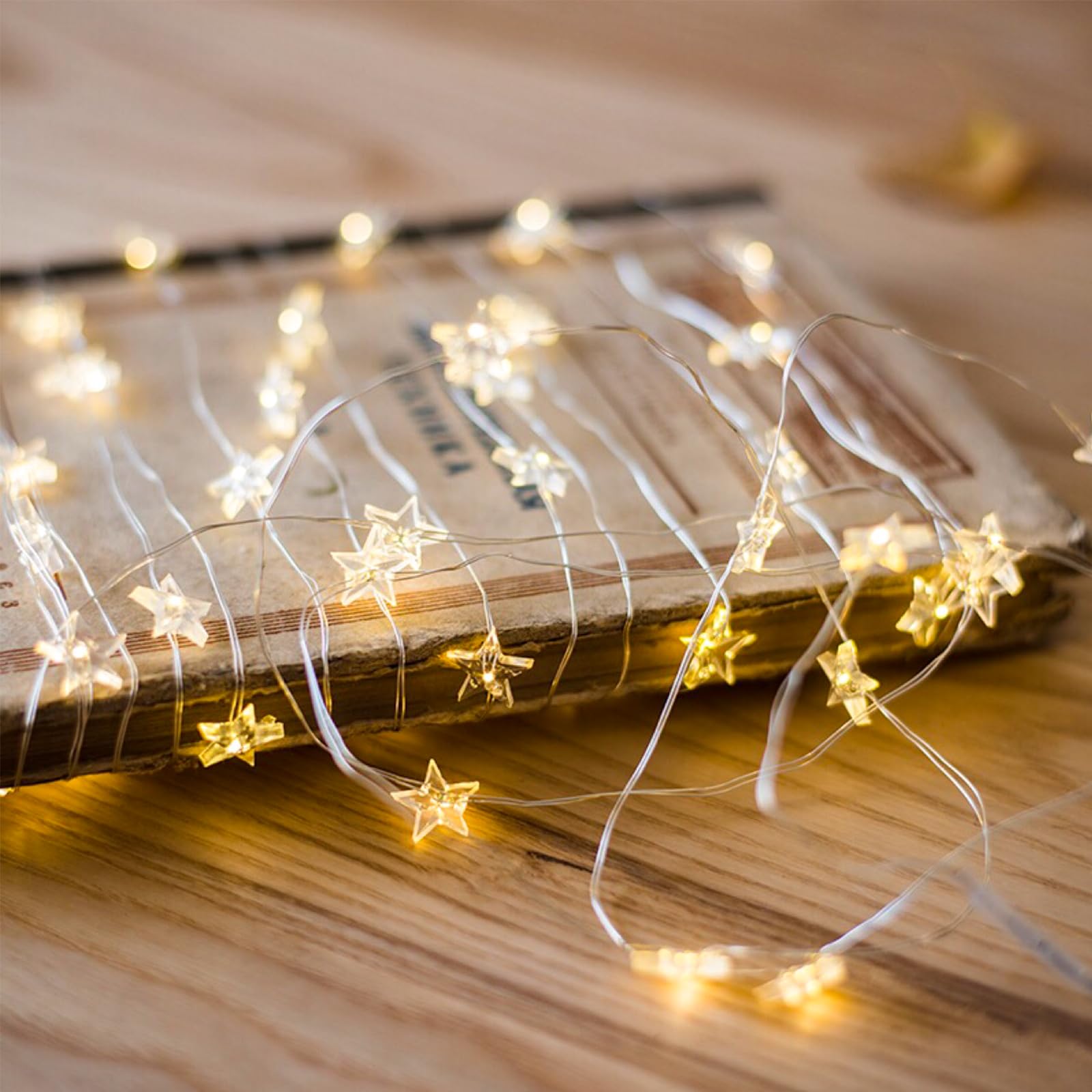 Kaleora Stern Lichterkette, 5M 50 LED Micro LED Stern Draht Lichterkette Batteriebetrieben, Warmweiß LED Sternenlichterkette für Weihnachten, Kinderzimmer, Schlafzimmer, Hochzeit, Innen, Party Deko