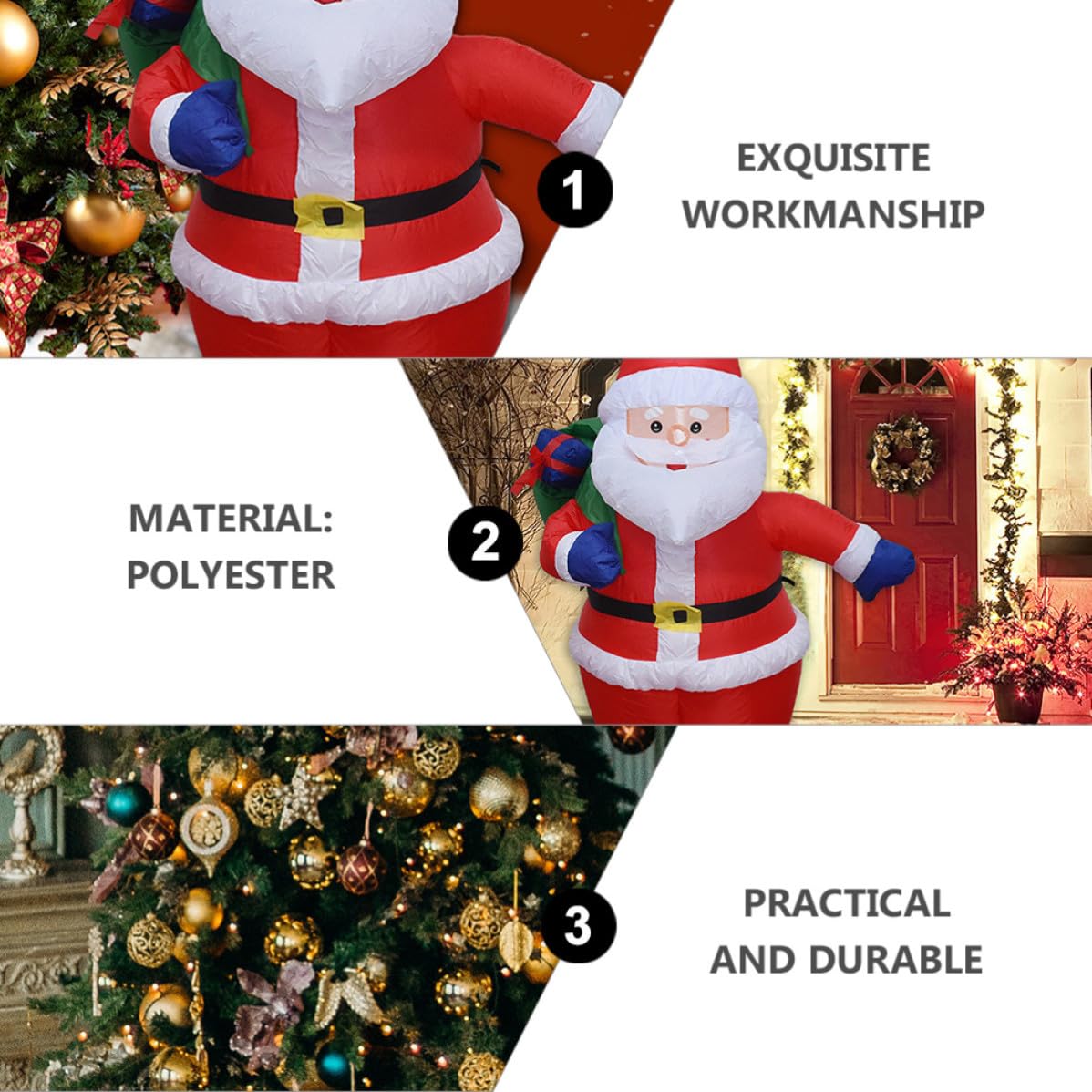Sewroro Père Noël Gonflable Rouge en Polyester Lumières LED pour Noël | Décoration Extérieure Classique, Usage Jardin Avant, Résistant à L'usure