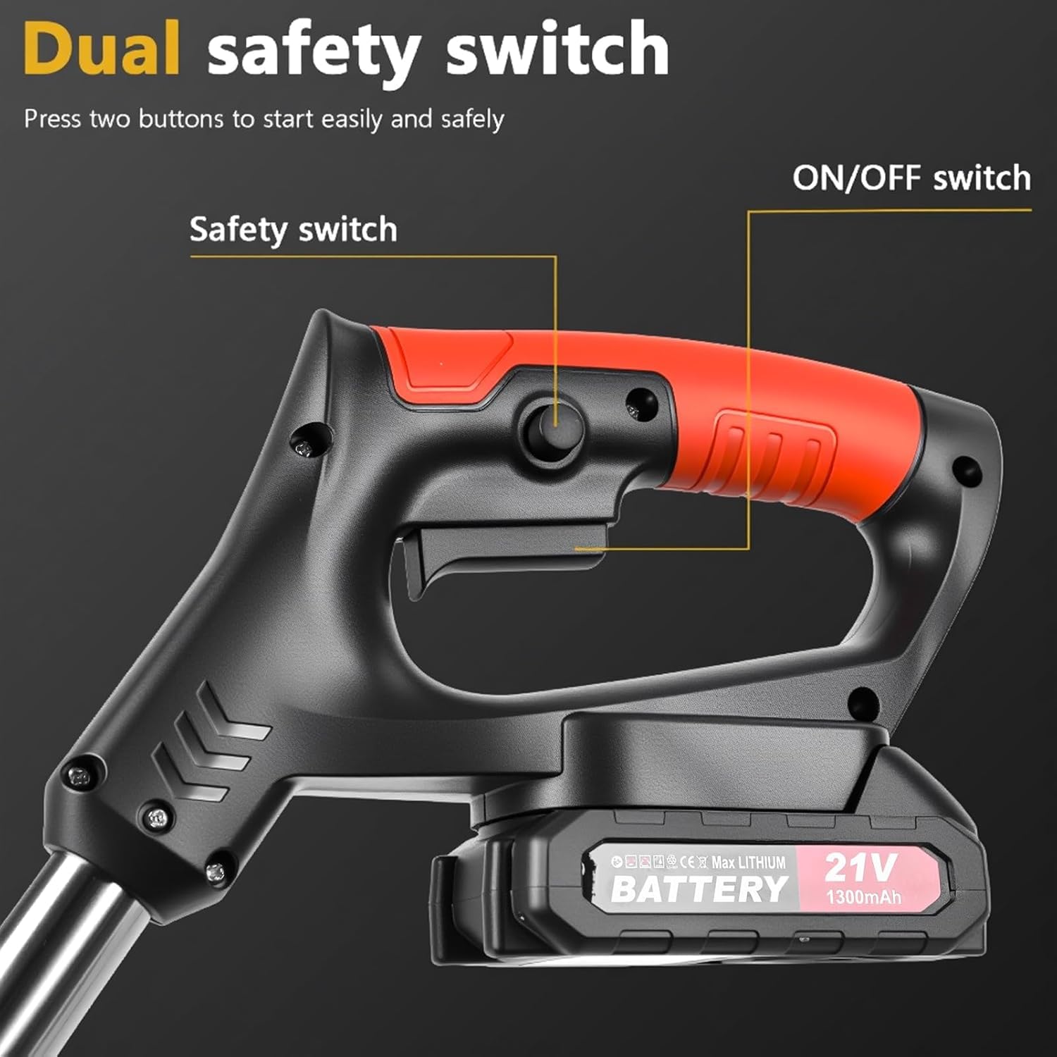 Désherbeur électrique 21 V, 650 W 18 000 tr/min sans fil avec 2 batteries de 2000 mAh et chargeur, débroussailleuse/tondeuse 3 en 1 avec 3 types de lame pour jardin, cour, pelouse (noir) Durabilité