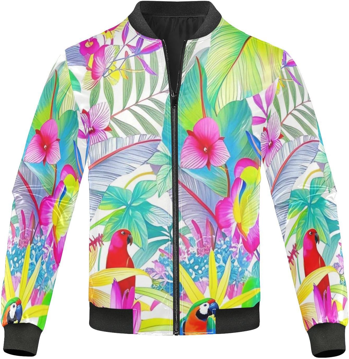 Colorful Tropical Parrot Flowers Men'S Lightweight Rain Jacket Windbreaker Jacket Men Fashion Coats For Men