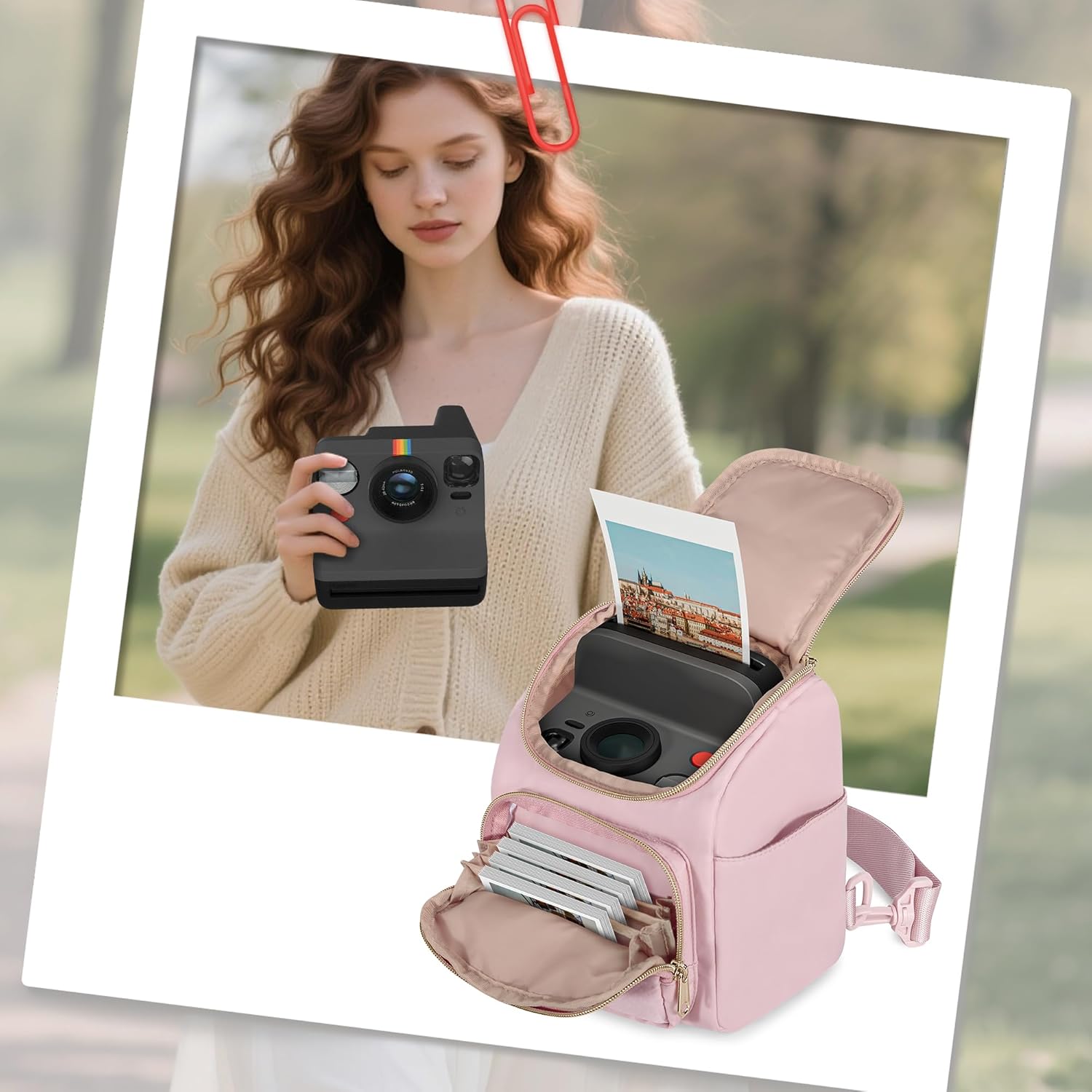 Camera Sling Bag Compatible with Polaroid Now 3rd/2nd Gen, Flip, Now+, Go Gen 2 Instant Film Camera, Crossbody Carrying Case with Adjustable Strap,Pink
