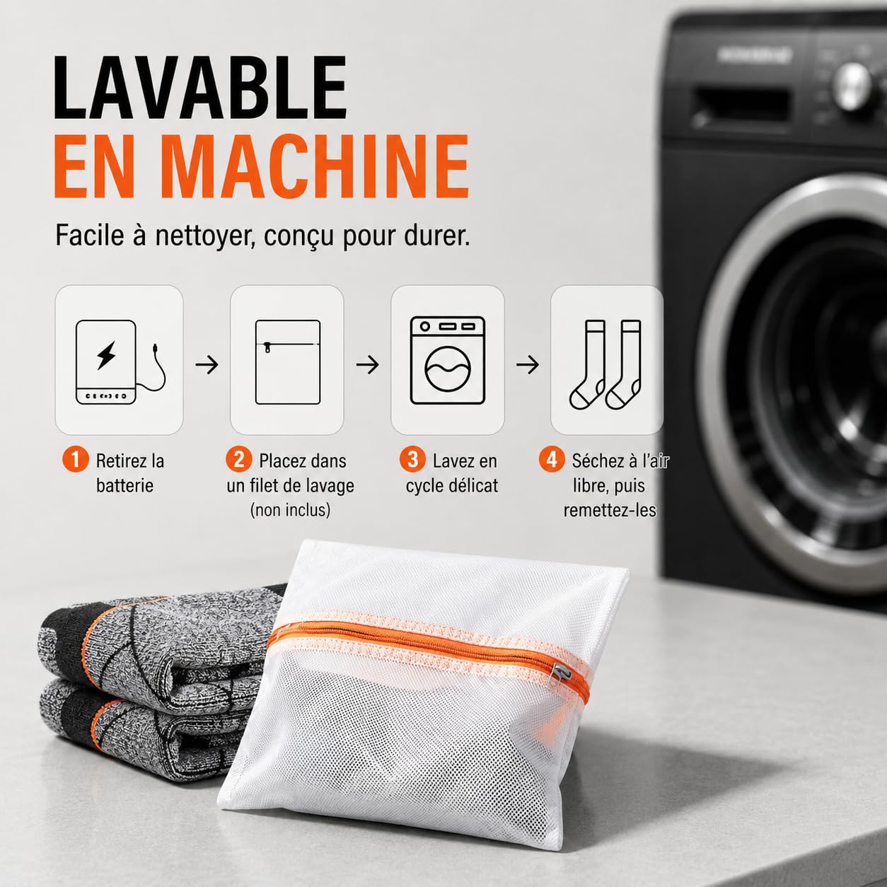 Chaussettes Chauffantes Rechargeables pour Homme Femme (Gris/Orange)