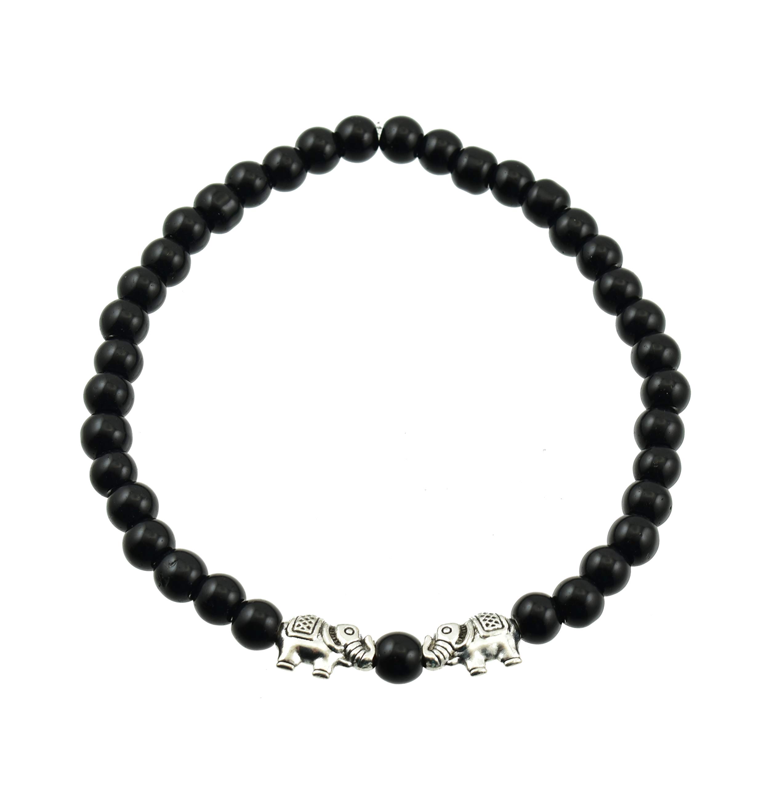 Designer German Silver Elephant With Black Glass Beads Strechable Anklet For Women And Girls-image-18
