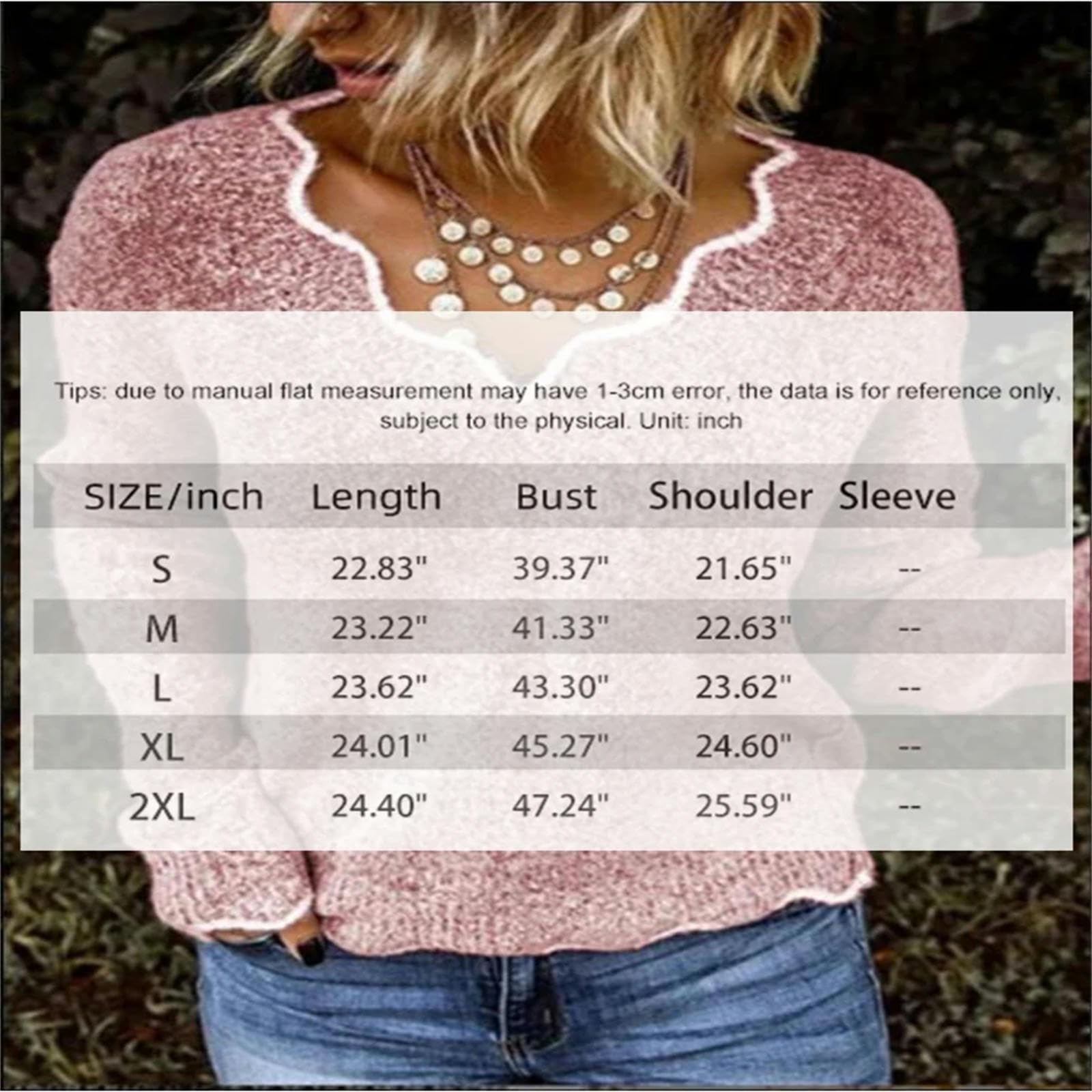 Sweter damski sweter sweter z dekoltem w serek z długim rękawem na co dzień luźny wygodny sweter sweter-różowy-XL
