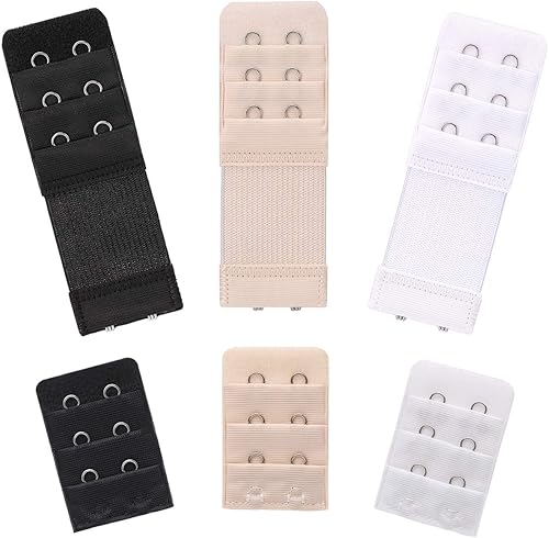 6 extensiones de brasier elástico suave y cómodo para mujer, correa de extensión de 2 ganchos, 3 filas (multicolores+noelástico)