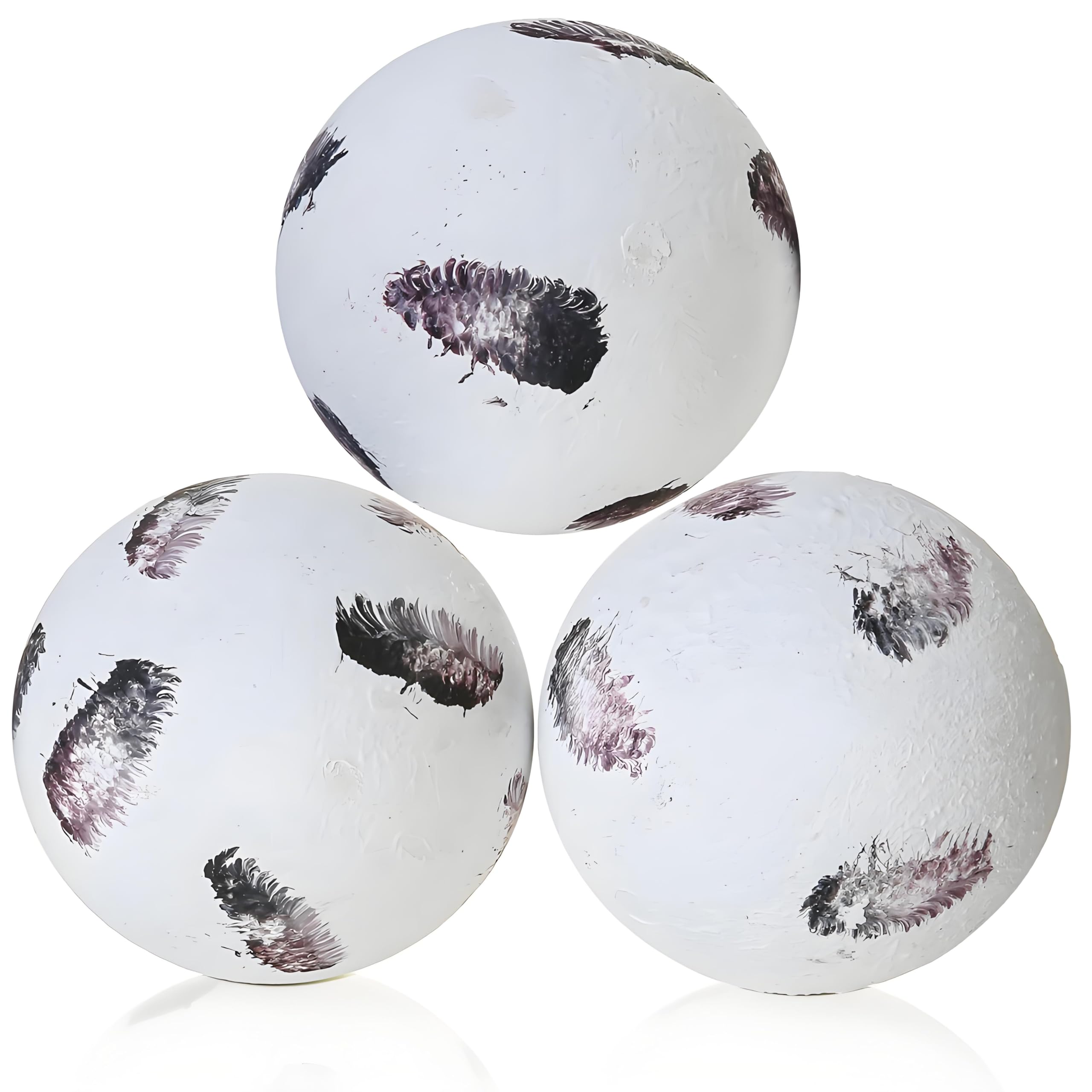 Decorative Balls for Centerpiece, Set of 3, 4 inch, Feather Pattern, Coffee Table Decor