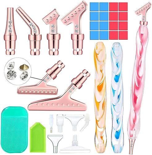 Kit de 34 bolígrafos de pintura de diamante de acero inoxidable, 3 bolígrafos de arte de diamante 5D, herramientas de pintura de diamante 5D para