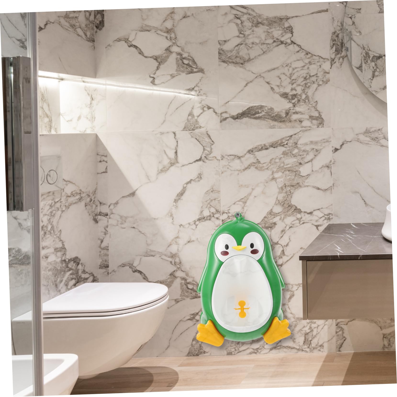 Urinario Infantil de Pared Forma de Pingüino en PP Verde para Baño | Orinal Infantil para Niños, Limpieza Fácil y Montaje Sencillo, Entrenamiento de Orina Hogar de Uso Diario