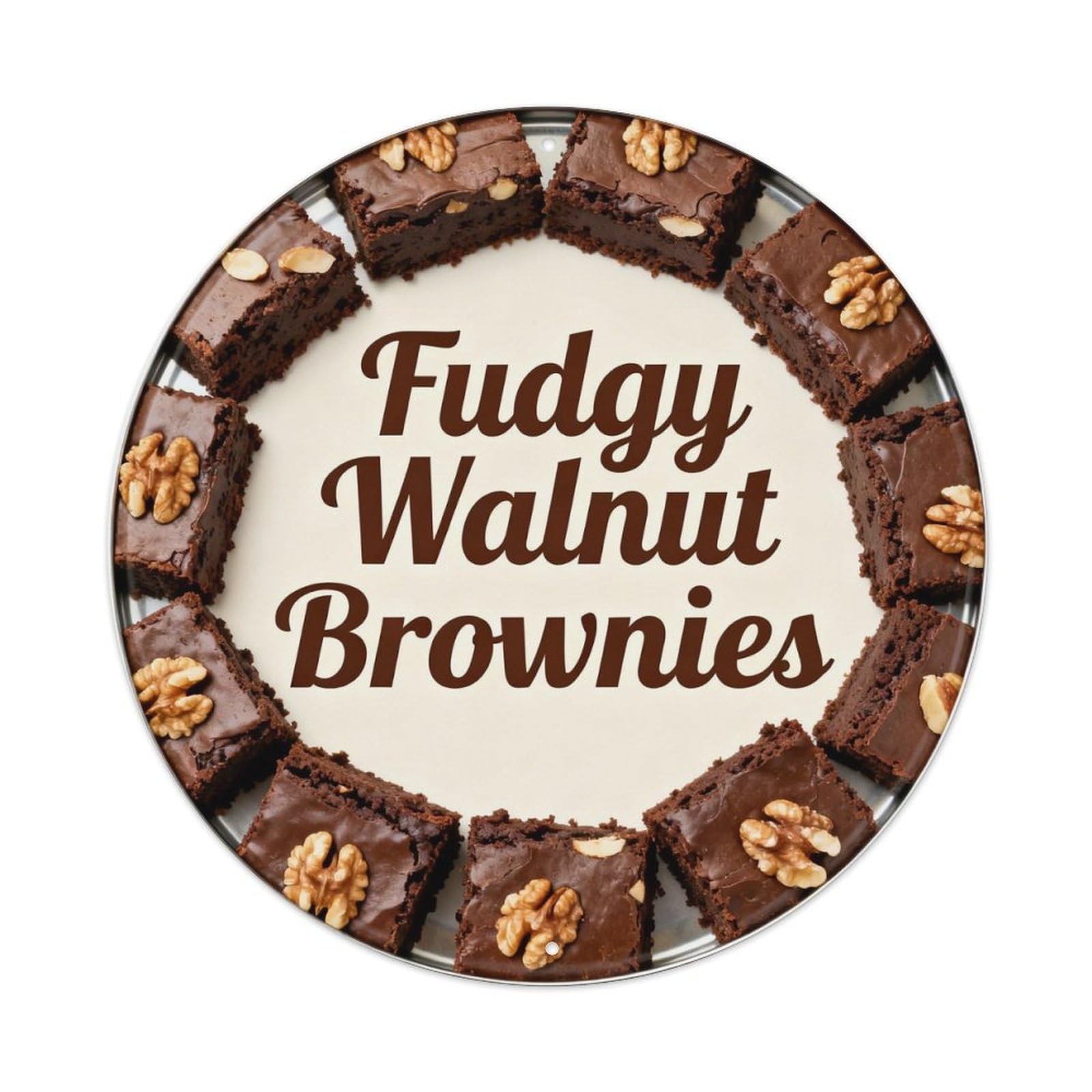 Fudgy Walnut Brownies Metal Tin Sign Plaque