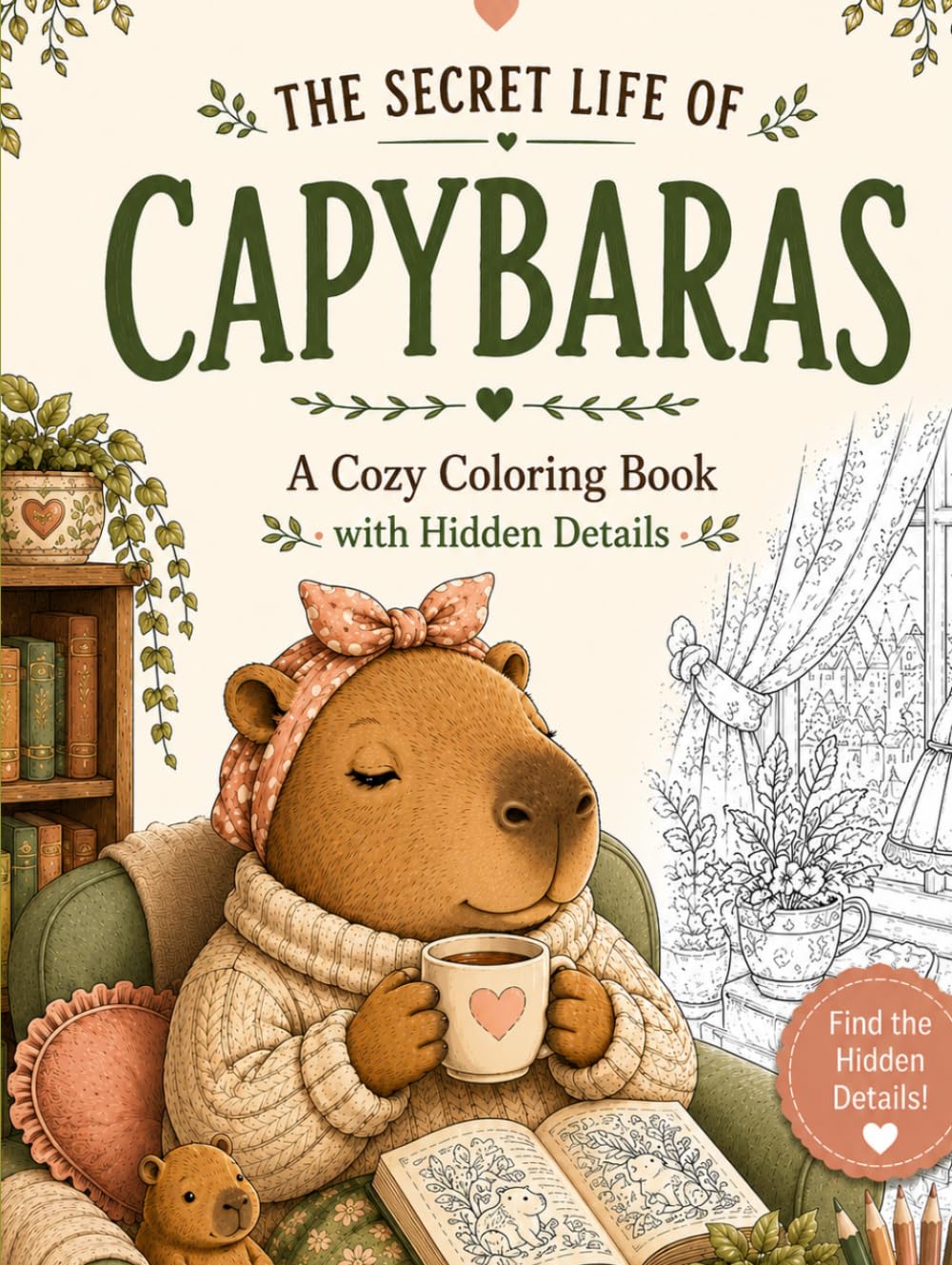 THE SECRET LIFE OF CAPYBARAS: A Cozy Coloring Book with Hidden Details, Relaxing Scenes, and Adorable Capybara Adventures