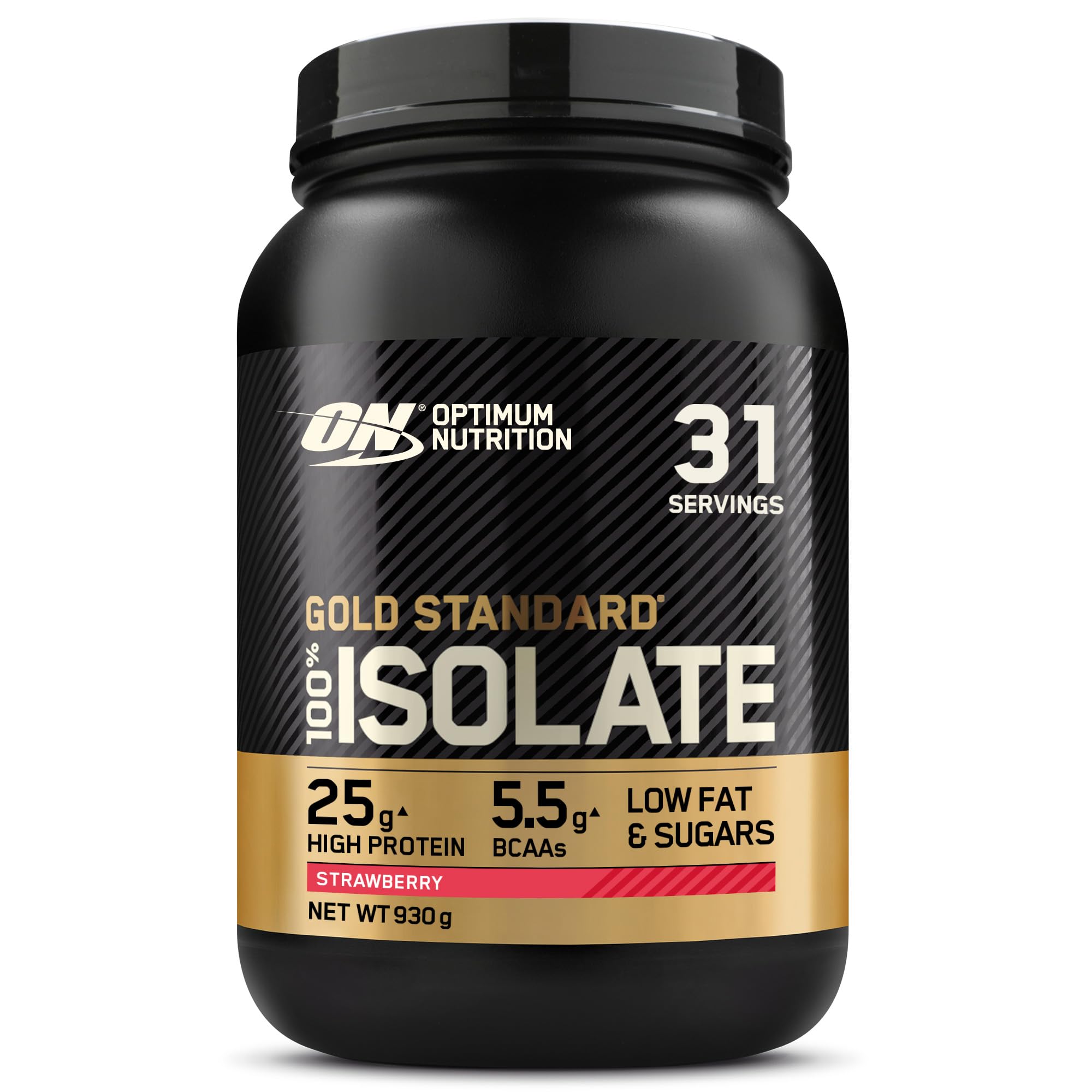 Optimum Nutrition ON Gold Standard 100% Isolate, 100 % Izolat Białka Serwatkowego, BCAA i Glutamina, Przed i po treningu, Smak Truskawka, 31 Porcji, 930 g