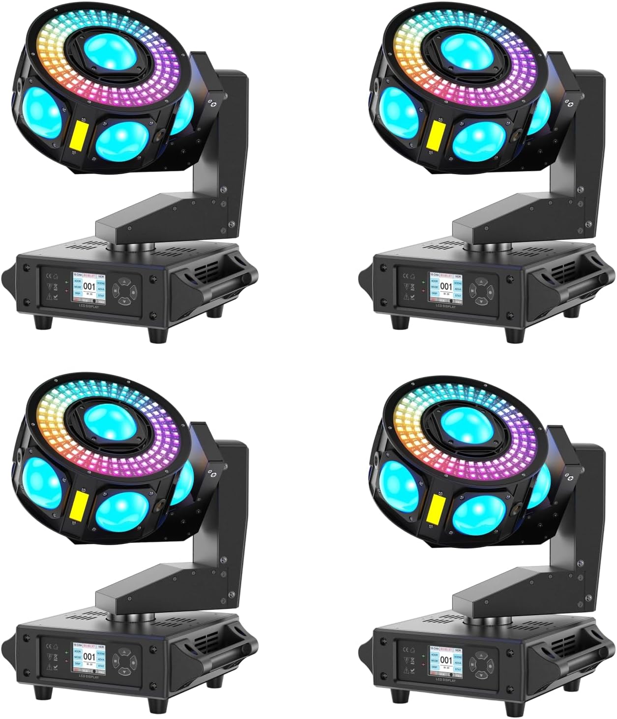 4PCS 3-Axis Moving Head Light, 540° Horizontal & 320° Vertical Rotation, 7 LED Beams/108-LED Color Wheel/Starfield/Amber Strobe, DMX512 Control (19/25CH) for Disco/Club/Live Events