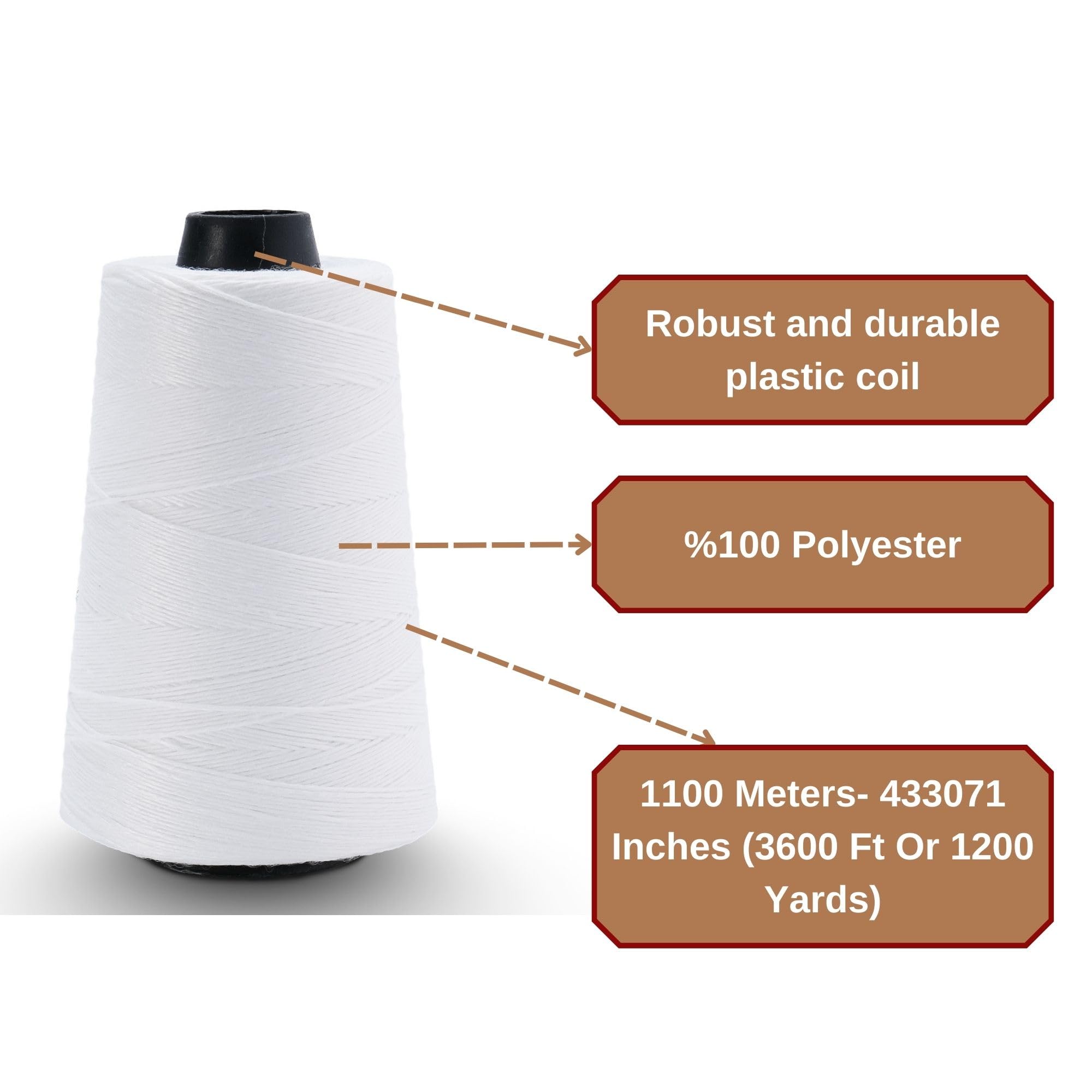 Conos de hilo en rollo de 3600 pies para cierre de costura de bolsas resistente, máquinas de coser eléctricas portátiles compatibles con juego de hilos de una sola capa de alta resistencia, nailon
