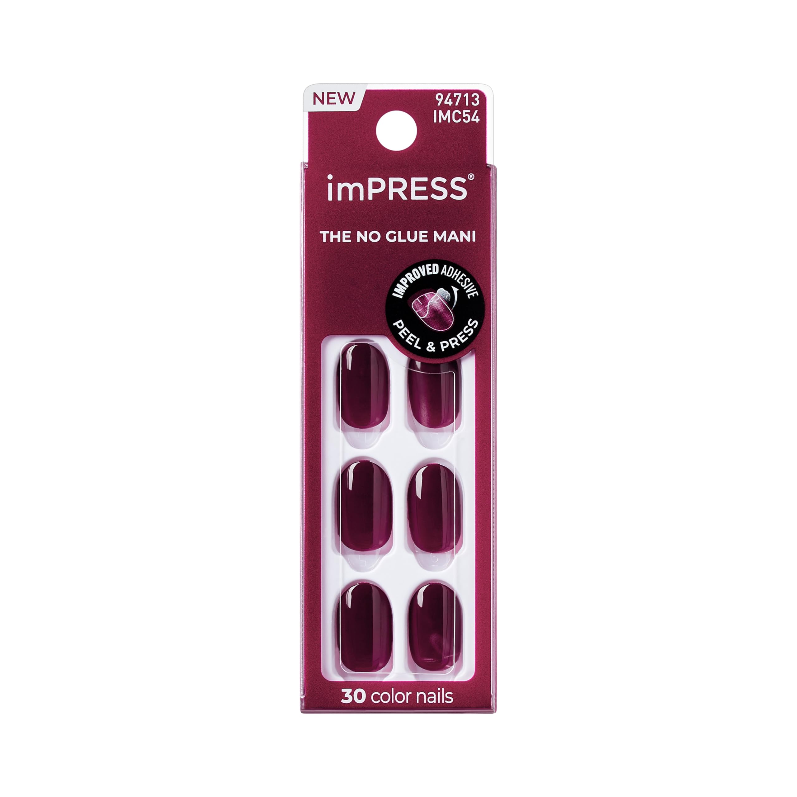imPRESS Color Press On Nails, ‘Over You', Solid Burgundy, Short Oval, PureFit Technology, Patented Super Hold Adhesive, Chip Proof, Smudge Proof, Mini Nail File, Manicure Stick & 30 Fake Nails