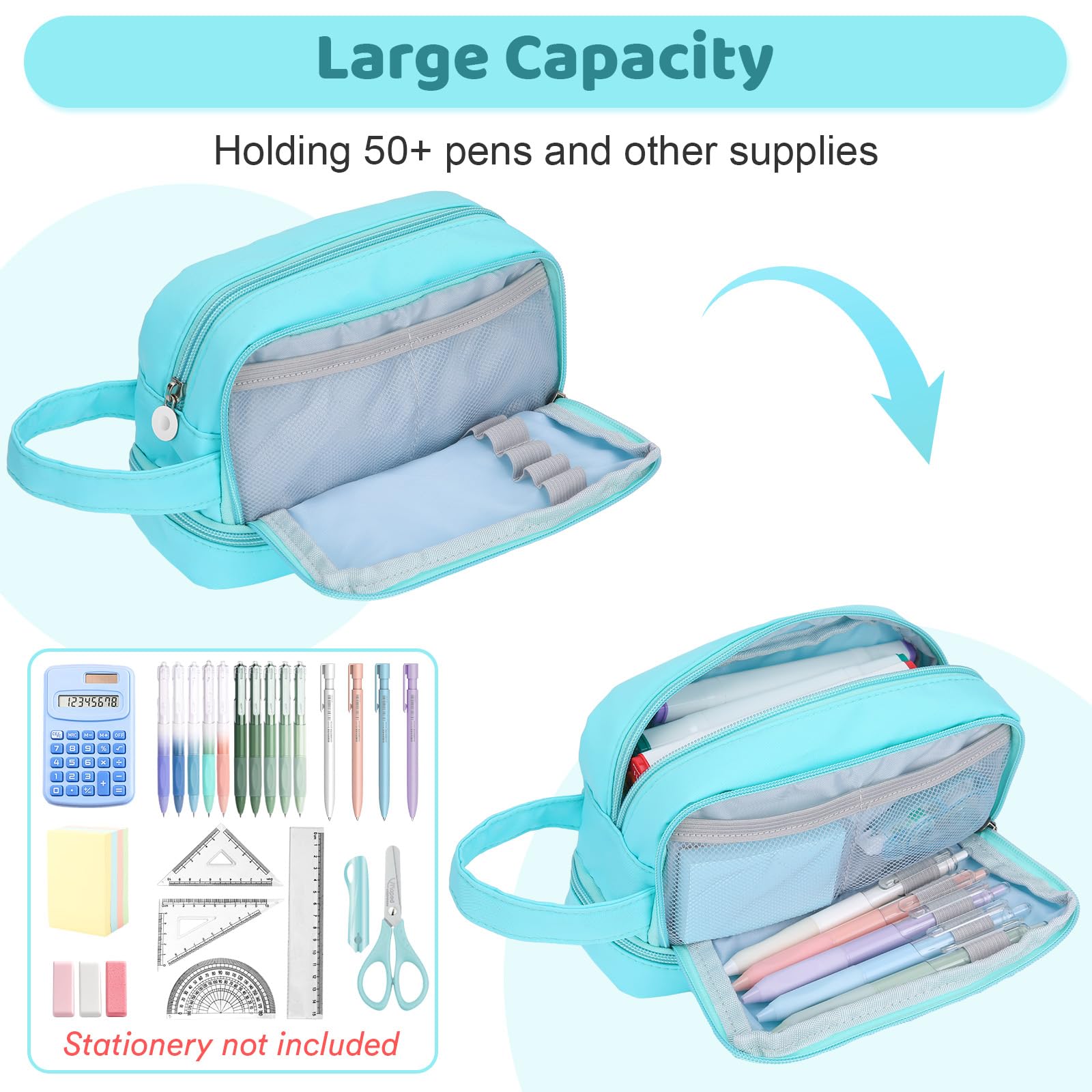 3 Stück Federmäppchen Doppelreißverschluss - Großes Stifteetui Für Schule