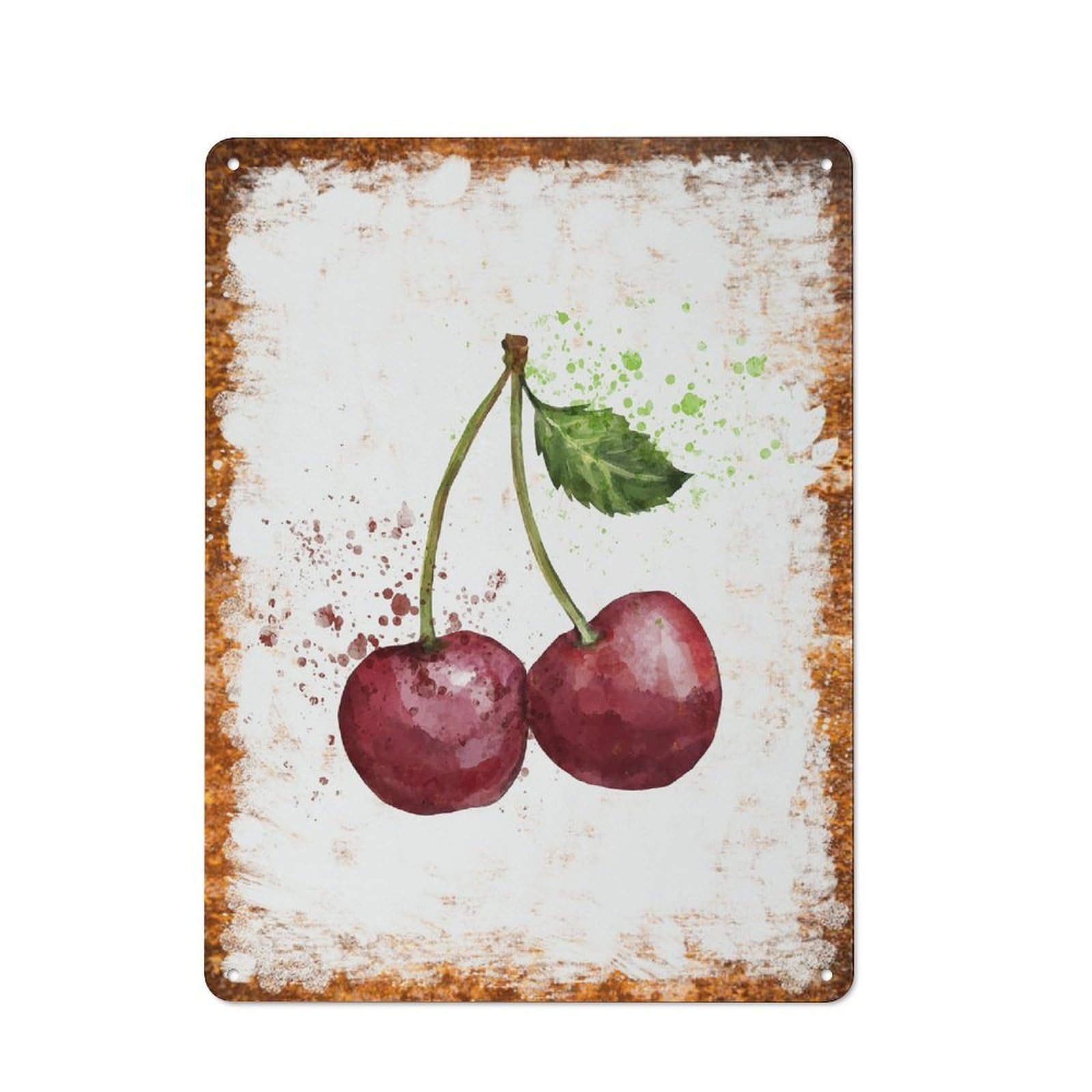 peiyeety Metal Tin Sign Retro Distressed Vintage Rustic Metal Cherry Fruit Watercolor Print Wall Art Decor for Home Kitchen Bedroom Bathroom Farmhouse Living Room Office 6x8 INCH