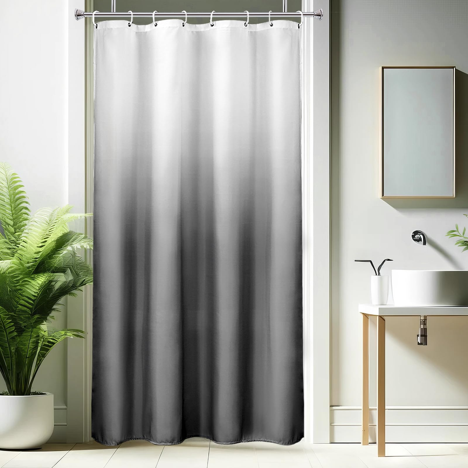 AooHome Duschvorhang Textil, Grau Duschvorhänge 120g/m² Farbverlauf Badvorhang Wasserdicht Waschbar Antischimmel mit 12 Duschvorhangringen