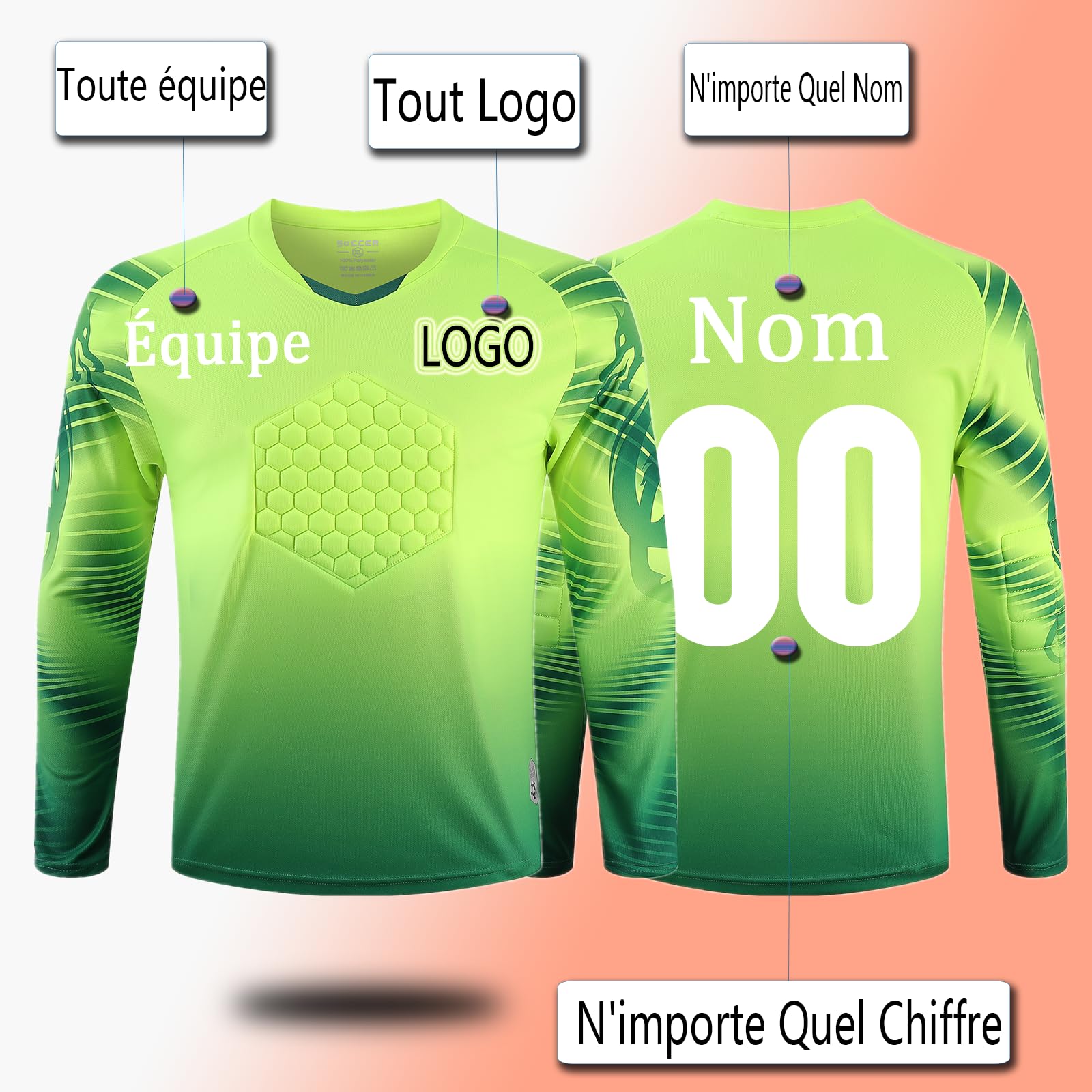Maillot Gardien Enfant Homme Personnalisé Ensemble Gardien de But Personnalisable avec Le Logo de l'équipe/Sponsor de Numéro de Nom
