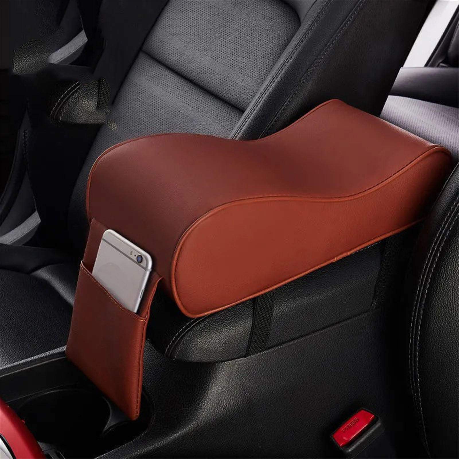 Cuscino Per Bracciolo Auto In Pelle PU - Universale Con Tasche Laterali, Comfort Per Guida Lunga (Beige) - Foto 3