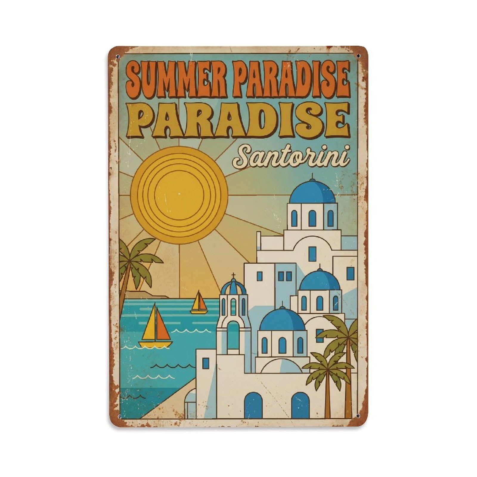Gead 8X12inch Style Vintage Travel Santorini Summer Paradise Metal Tin Sign