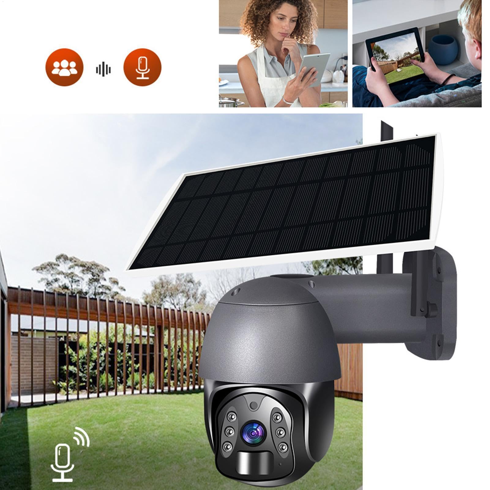 Cámara WiFi Solar, cámara de Seguridad Solar - Cámara de detección de Movimiento al Aire Libre WiFi 1080p - Pir Alarm 3 Millones de píxeles Audio de 2 vías Monitor de Garaje | Soporte de monitor de visión nocturna de 3 millones de píxeles a todo color Alm
