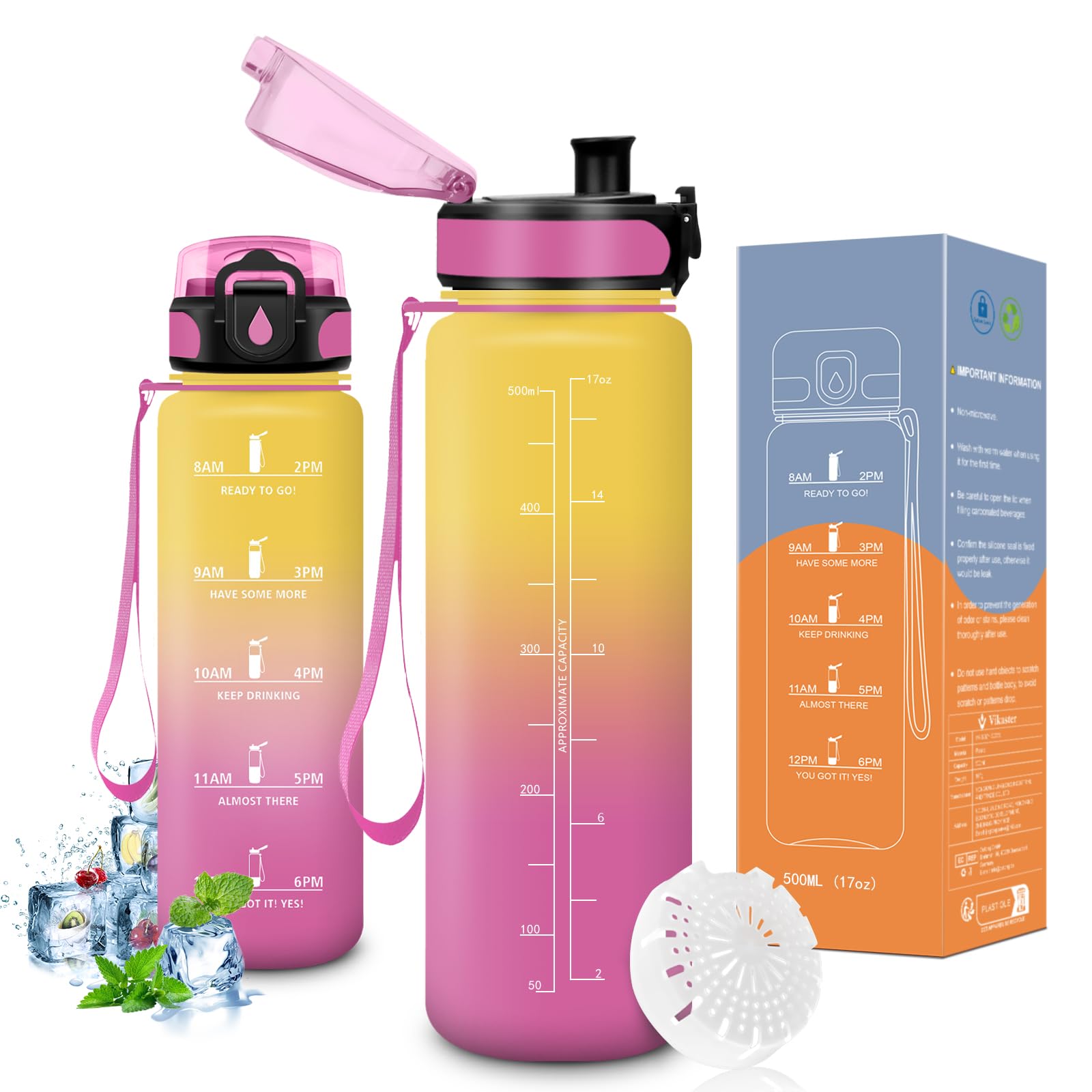 Vikaster Borraccia Sportiva, Borraccia 500ml/1000ml/1500ml, Senza BPA & Prova di Perdite, Bottiglia Acqua Bambini, Bici, Scuola, Palestra, Ufficio, Yoga