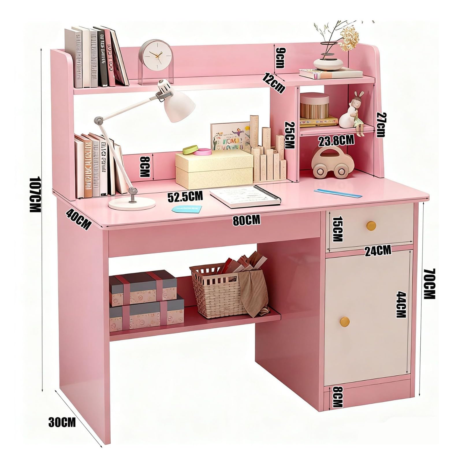 Scrivania per Bambini con Ripiani Armadietto Cassetto Tavolo Scrivania per Banco Scuola per Ragazzi In Legno Cameretta, Sala Studio A