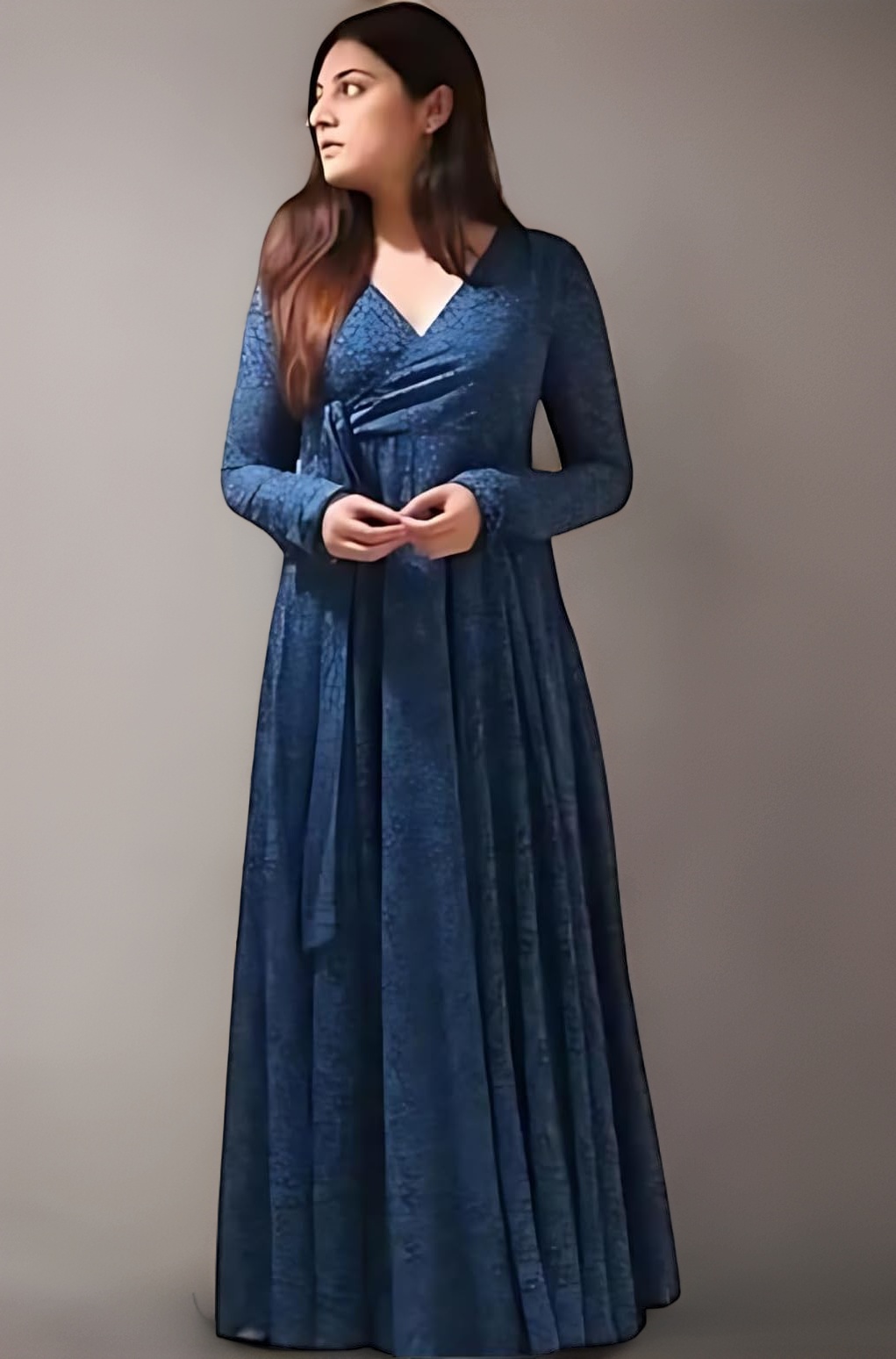 Fashion2wear Women's Georgette Anarkali Dress with Full Sleeves Floral Printed Knee Length Regular Fit and A Line Style