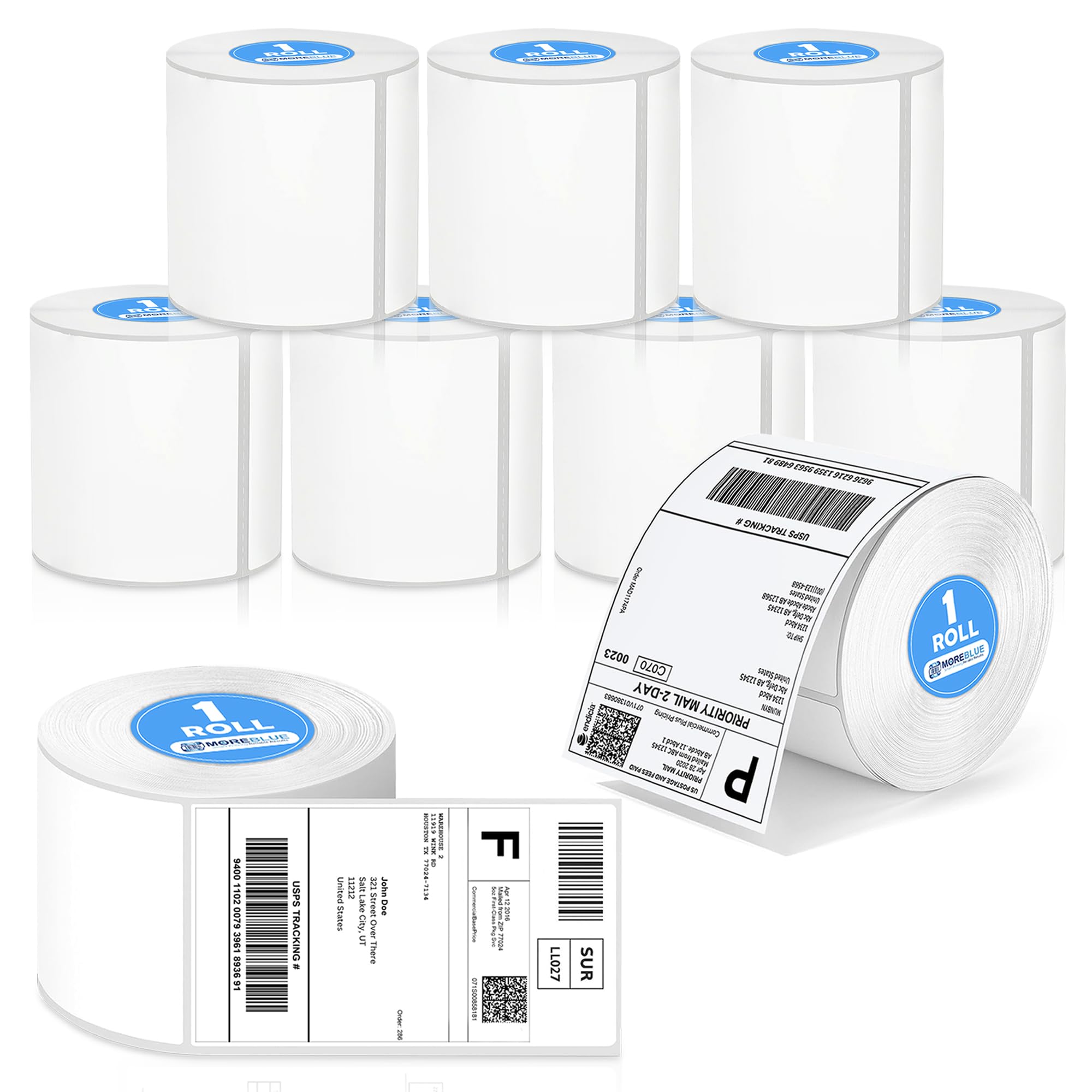 MOREBLUE® 4x6 Inch Direct Thermal Shipping Label 9 Roll, 3600 Labels Roll, Self-Adhesive Strong Stick Barcode Labels, Smudge-Resistant Thermal Stickers for Ecommerce Packaging