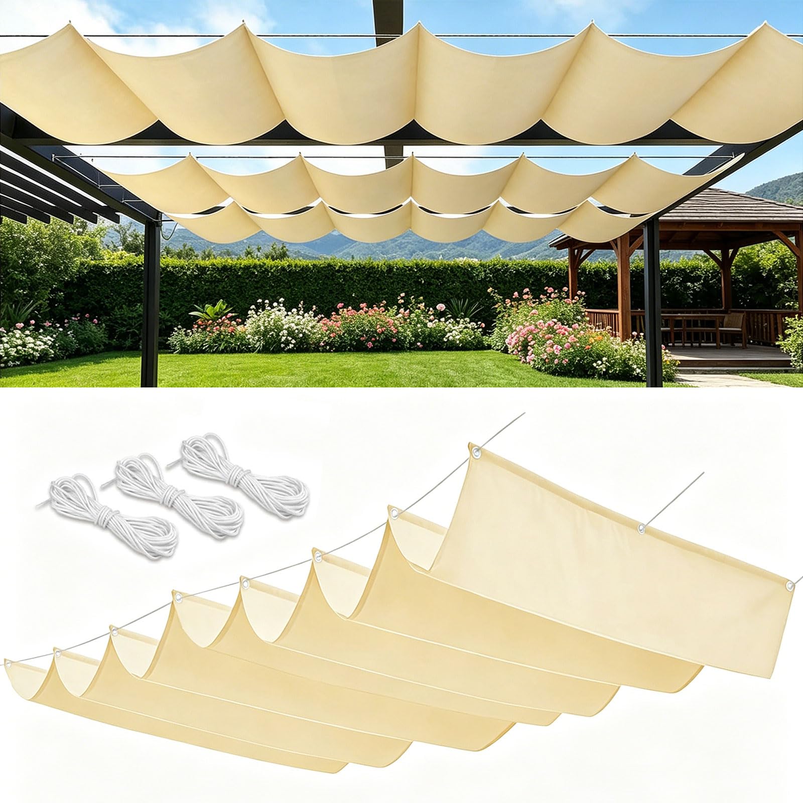 Toile d'ombrage rétractable vague pergola 180x900 cm protection solaire patio