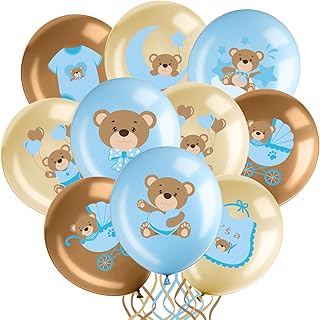 Charnoel 36 Pcs Bear Baby Balloons Latex Bear Balloons Blue Brown Bear Balloons We Can Bearly Wait Balloons Bear Party Decorations for Memorable Baby Shower Gender Reveal, Birthday Party Supplies