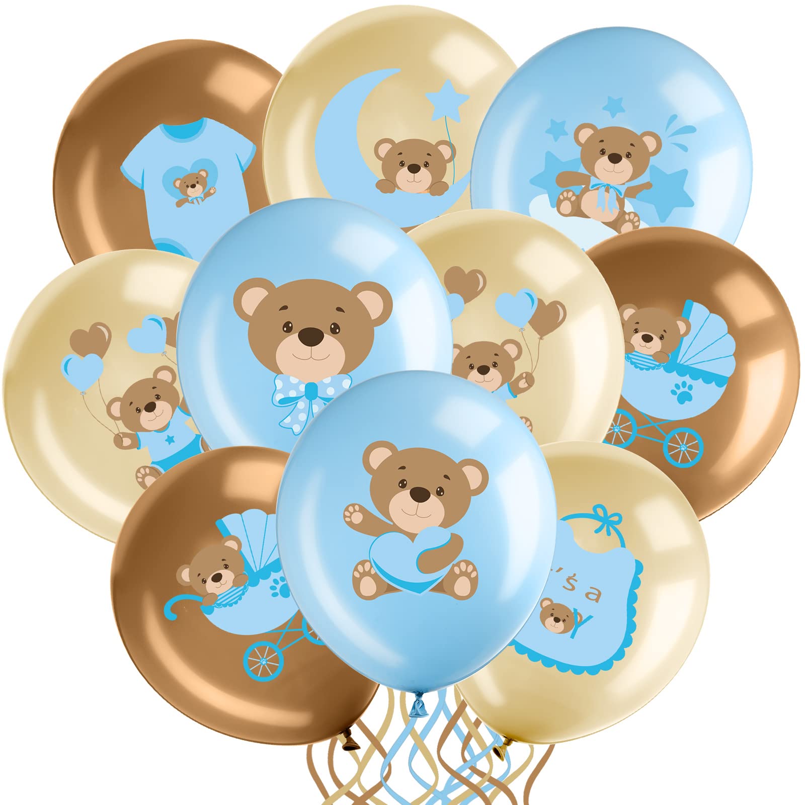 Charnoel 36 Pcs Bear Baby Balloons Latex Bear Balloons Blue Brown Bear Balloons We Can Bearly Wait Balloons Bear Party Decorations for Memorable Baby Shower Gender Reveal, Birthday Party Supplies