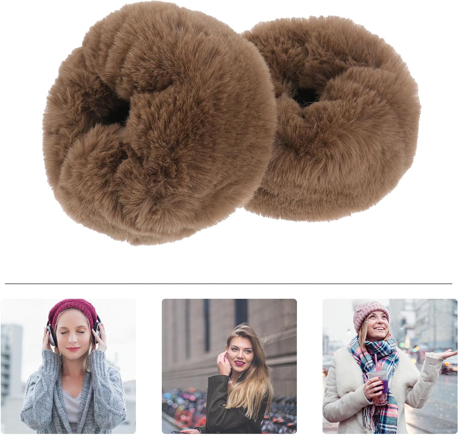 SHOWERORO Faux Fur Arm Warmers Winter Wrist Warmers for Women Khaki Short Sleeve Wristband Cold Weather Accessories