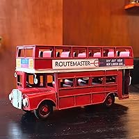 Vista 6 de Vintage London Double Decker Sightseeing Bus Modelo Open Top Diecast Metal Modelo Réplica Rojo Londres Autobús Figurine Colección