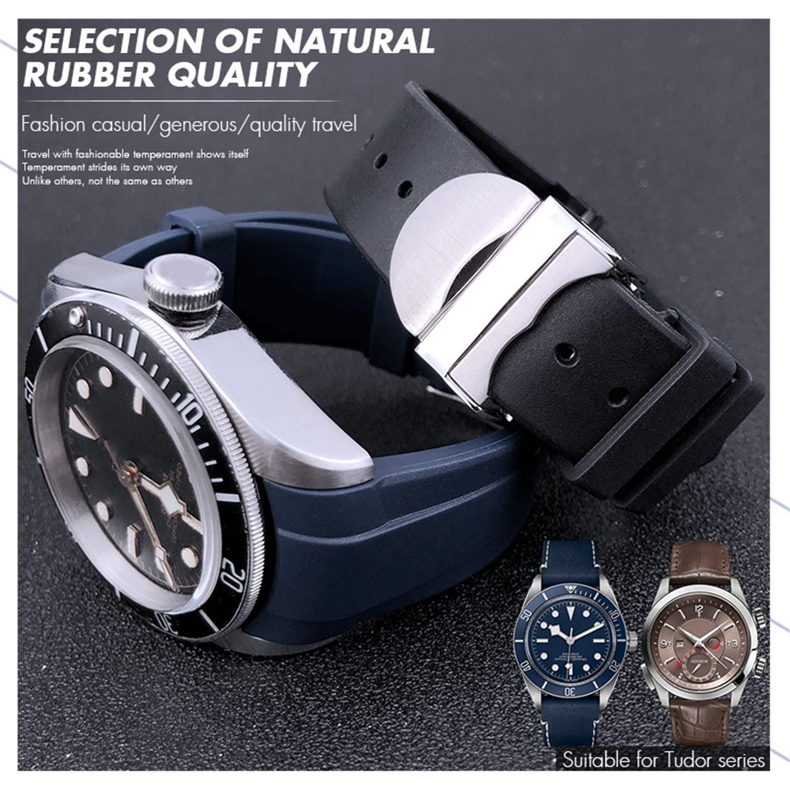 Correa de Reloj de Caucho Natural, 20mm, 22mm, Especial para Tudor Pelagos 1958, 39mm, 41mm, Hebilla Plegable, Correa de Silicona